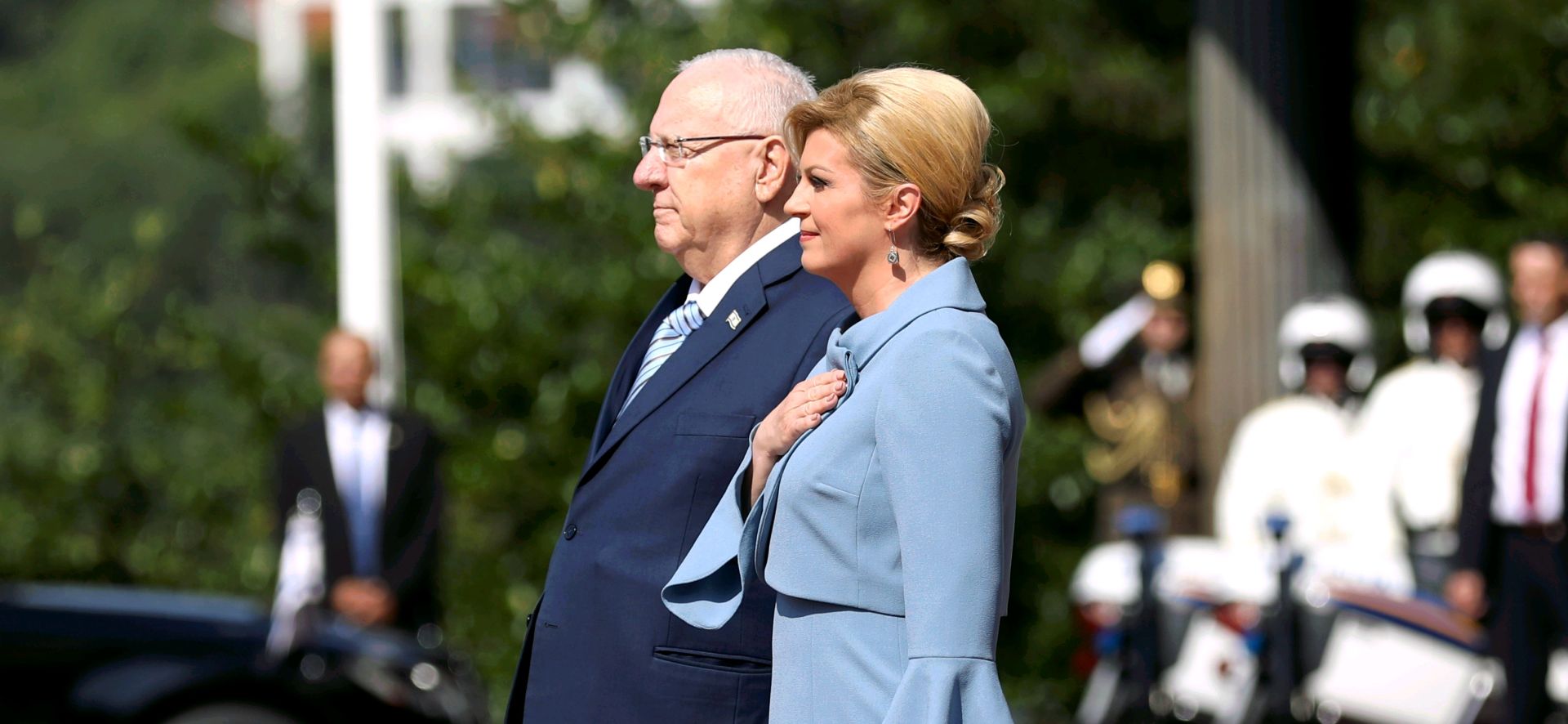 Zagreb, 24.07.2018. - Predsjednica Republike Hrvatske Kolinda Grabar-Kitaroviæ primila je izraelskog predsjednika Reuvena Rivlina. Na fotografiji Reuven Rivlin, Kolinda Grabar-Kitaroviæ. foto HINA/ Lana SLIVAR DOMINIÆ/ lsd