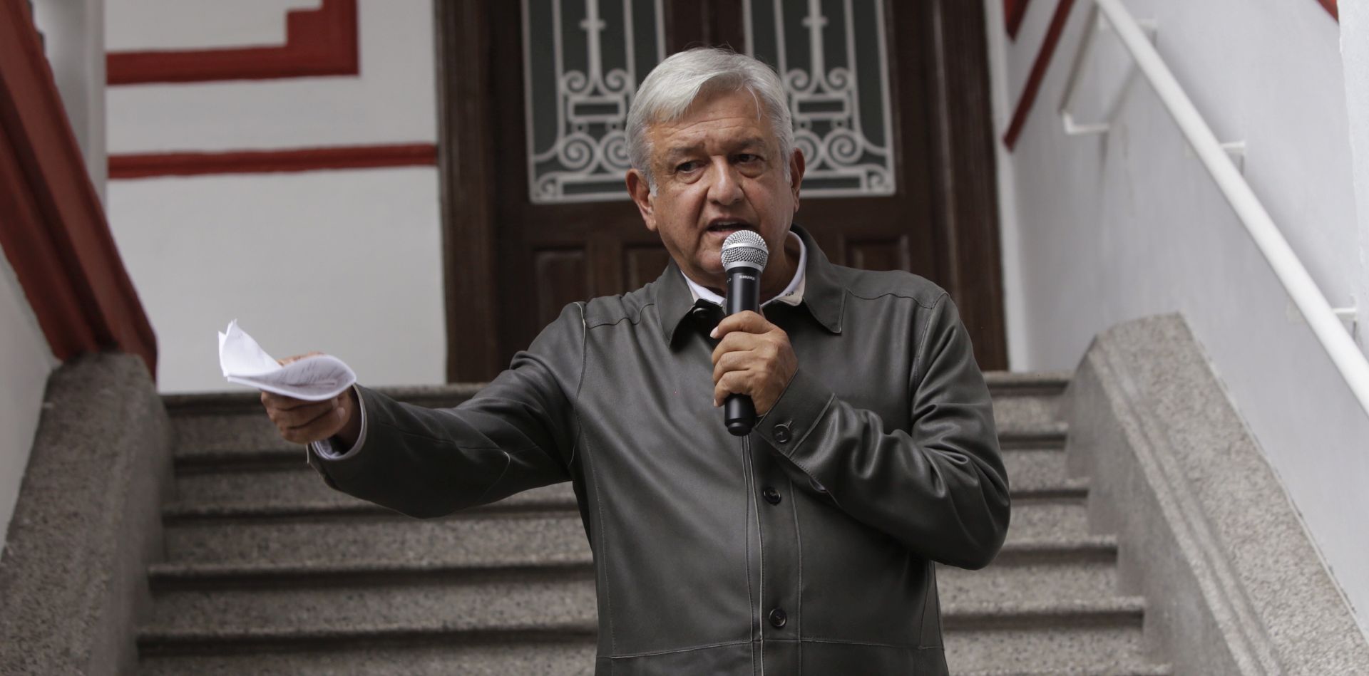 epa06889348 President-elect of Mexico, Andres Manuel Lopez Obrador, offers a press conference after meeting with his future cabinet in his campaign house, in Mexico City, Mexico, 18 July 2018. Lopez Obrador made comments on policy including austerity and the fight against corruption.  EPA/Sashenka Gutierrez