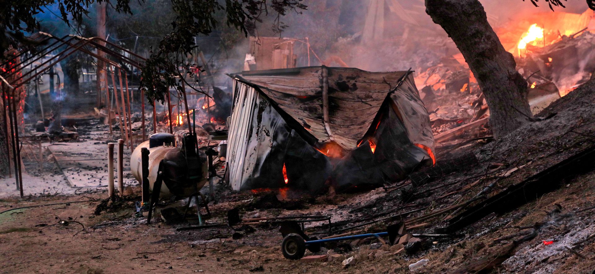 epa06919521 Destroyed structures from the Ranch Fire portion of the Mendocino Complex Fire near the Mendocino National Forest near Willows, California, USA, 29 July 2018 (issued 30 July 2018). The River and Ranch fires combined as the Mendocino Complex Fire with more than 56,000 acres (22,660 hectares) burned, nearly doubling since Sunday with more than 10,000 people already evacuated.  EPA/ALAN SIMMONS