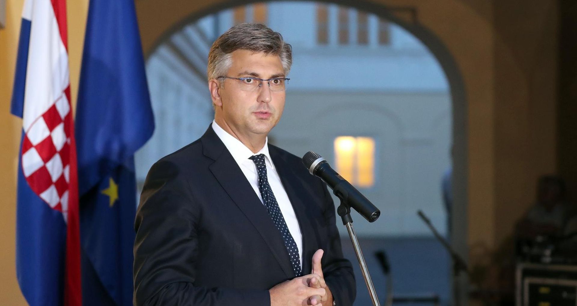 23.08.2018.., Zagreb - Svecani prijem u Banskim dvorima za sudionike Konferencije veleposlanika i generalnih konzula Republike Hrvatske organizirali su predsjednik Vlade Andrej Plenkovic i potpredsjednica Vlade i ministrica vanjskih i europskih poslova Marija Pejcinovic Buric. Marija Pejcinovic Buric. Andrej Plenkovic. 
Photo: Goran Stanzl/PIXSELL