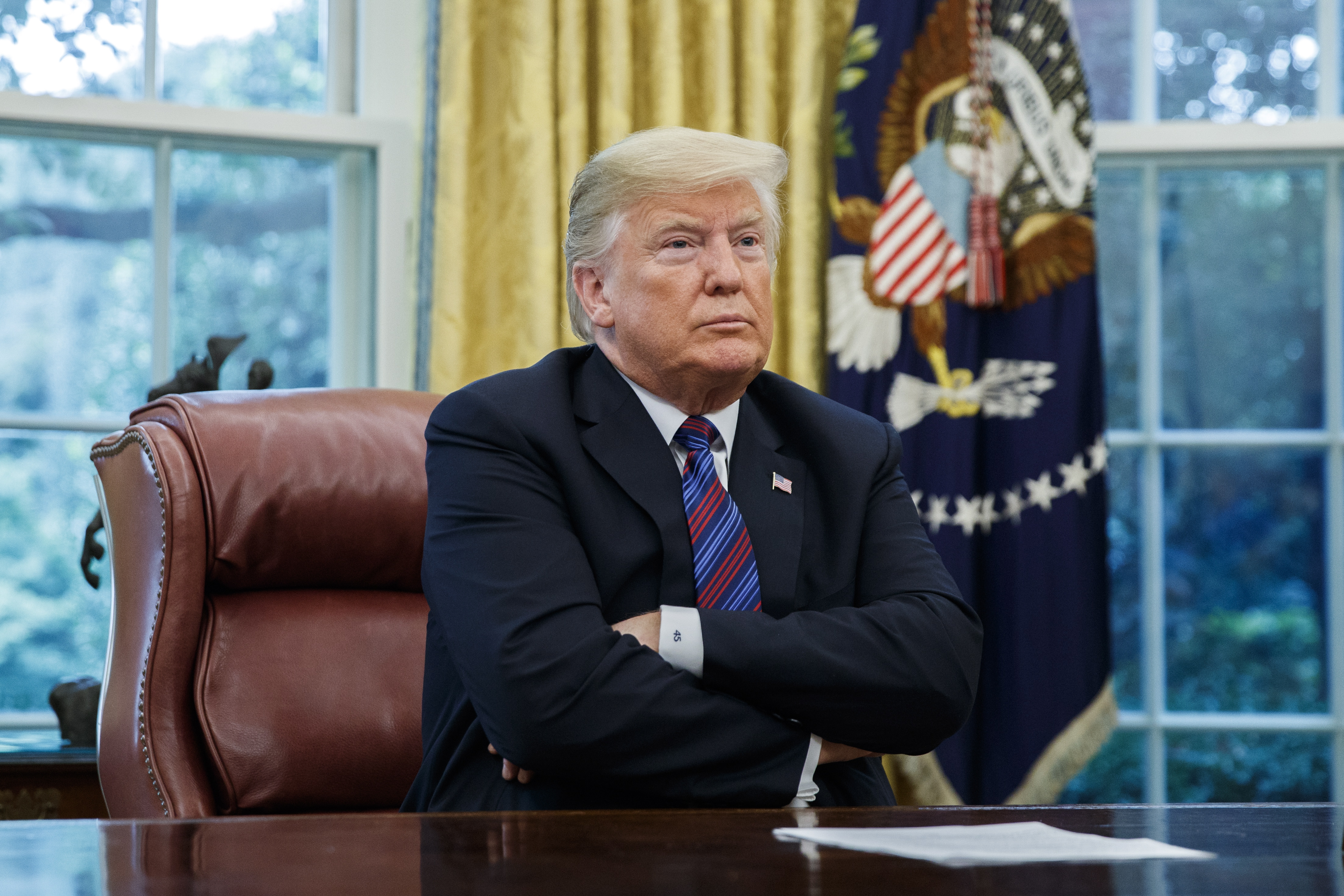 epa06976815 US President Donald J. Trump delivers remarks to the news media after a phone call with Mexican President Enrique Pena a Nieto to announce a trade deal in the Oval Office of the White House in Washington, DC, USA, 27 August 2018. President Trump said he will start negotiations with Canada soon but that it may have to be a separate trade agreement.  EPA/SHAWN THEW