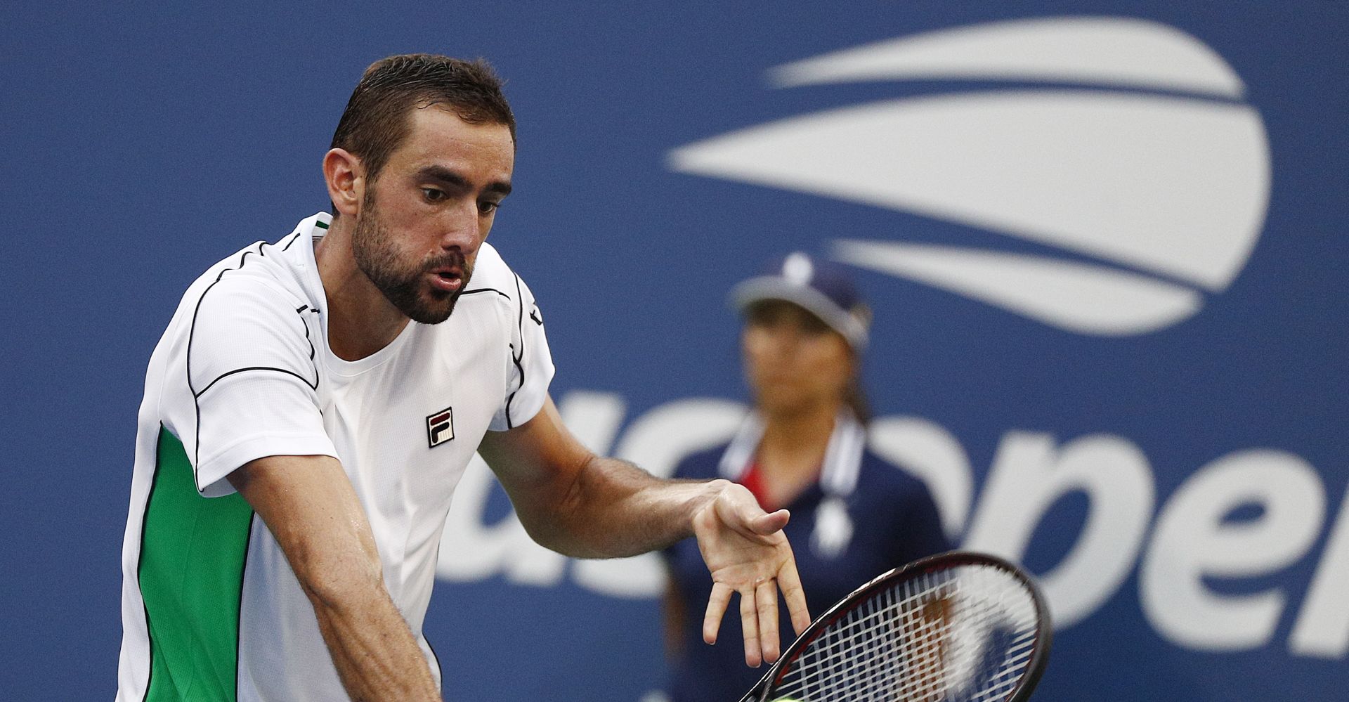 epa06995404 Marin Cilic of Croatia hits a return to David Goffin of Belgium during the eighth day of the US Open Tennis Championships the USTA National Tennis Center in Flushing Meadows, New York, USA, 03 September 2018. The US Open runs from 27 August through 09 September.  EPA/JUSTIN LANE *** Local Caption *** 53000073