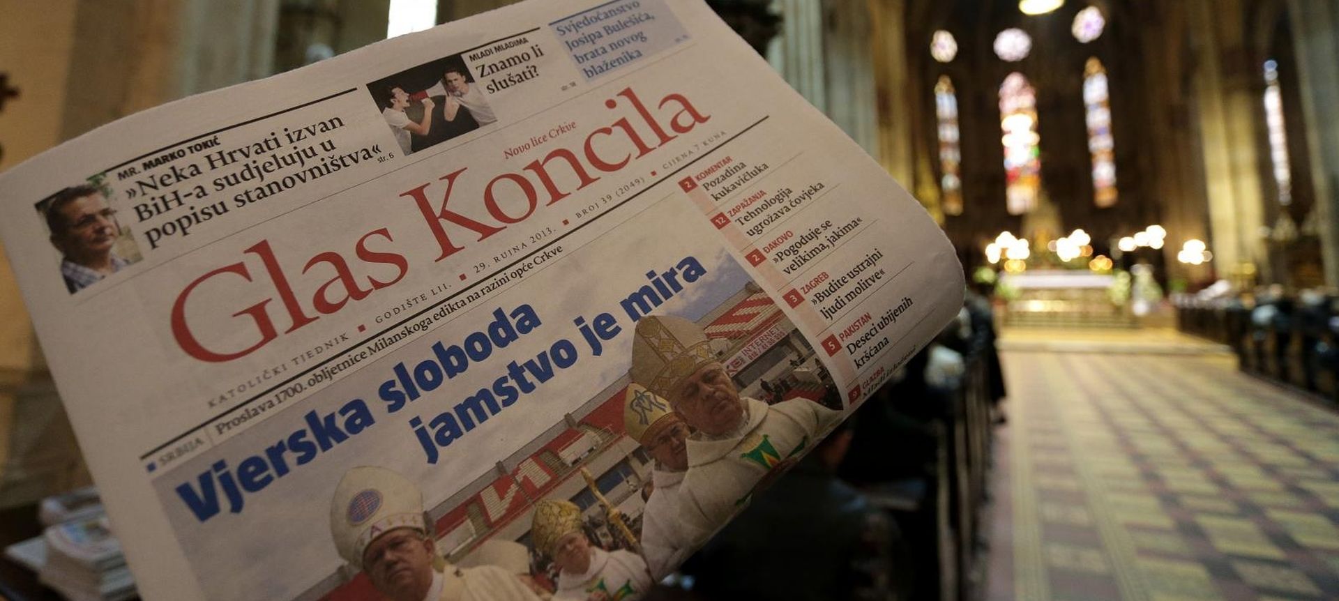 01.10.2013., Zagreb -  U povodu 50. godisnjice Glasa koncila odrzana je Nacionalna proslava zlatnog jubileja Glasa Koncila. Svecano euharistijsko slavlje s nadbiskupima, biskupima, provincijalima i svecenicima predvodio je zagrebacko nadbiskup Josip Bozanic. 
Photo: Petar Glebov/PIXSELL