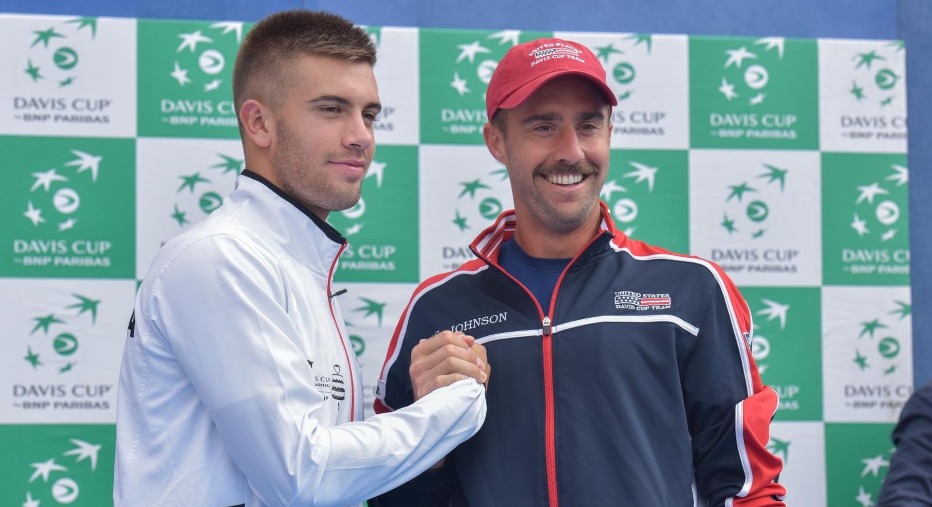 13.09.2018., Zadar - Na zadarskom Forumu odrzan je sluzbeni zdrijeb Davis Cup susreta izmedju Hrvatske i SAD-a. Borna Coric i Steve Johnson. 
Photo: Dino Stanin/PIXSELL