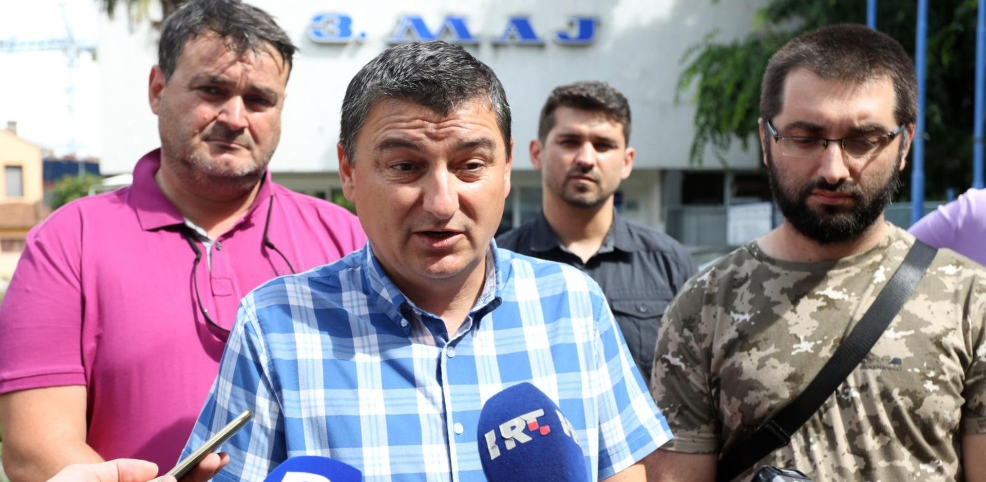 14.06.2018. Rijeka - Izjave za medije nakon skupa radnika radnickog vijeca brodogradilista 3 Maj na kojem radnici ocekuju odgovore Uprave i vlasnika oko stanja u drustvu i sudbini brodogradilista. Juraj Soljic 
Photo: Nel Pavletic/PIXSELL