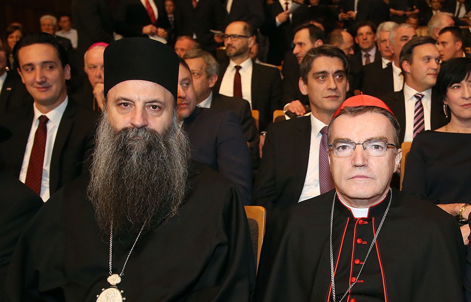 15.01.2017., Zagreb - Svecanom akademijom i koncertom pod nazivom Moja domovina u Koncertnoj dvorani Vatroslava Lisinskog, gdje je nastupio zbor i orkestar Opere HNK, te zbor HRT-a, kao i razliciti solisti obiljezena je 25. obljetnice medjunarodnog priznanja Hrvatske pod visokim pokroviteljstvom predsjednice Republike Kolinde Grabar-Kitarovic, predsjednika Vlade Andreja Plenkovica, te predsjednika Hrvatskog sabora Boze Petrova. Mitropolit zagrebacko-ljubljanski Porfirije Peric, nadbiskup zagrebacki kardinal Josip Bozanic, Milan Bandic. 
Photo: Goran Stanzl/PIXSELL