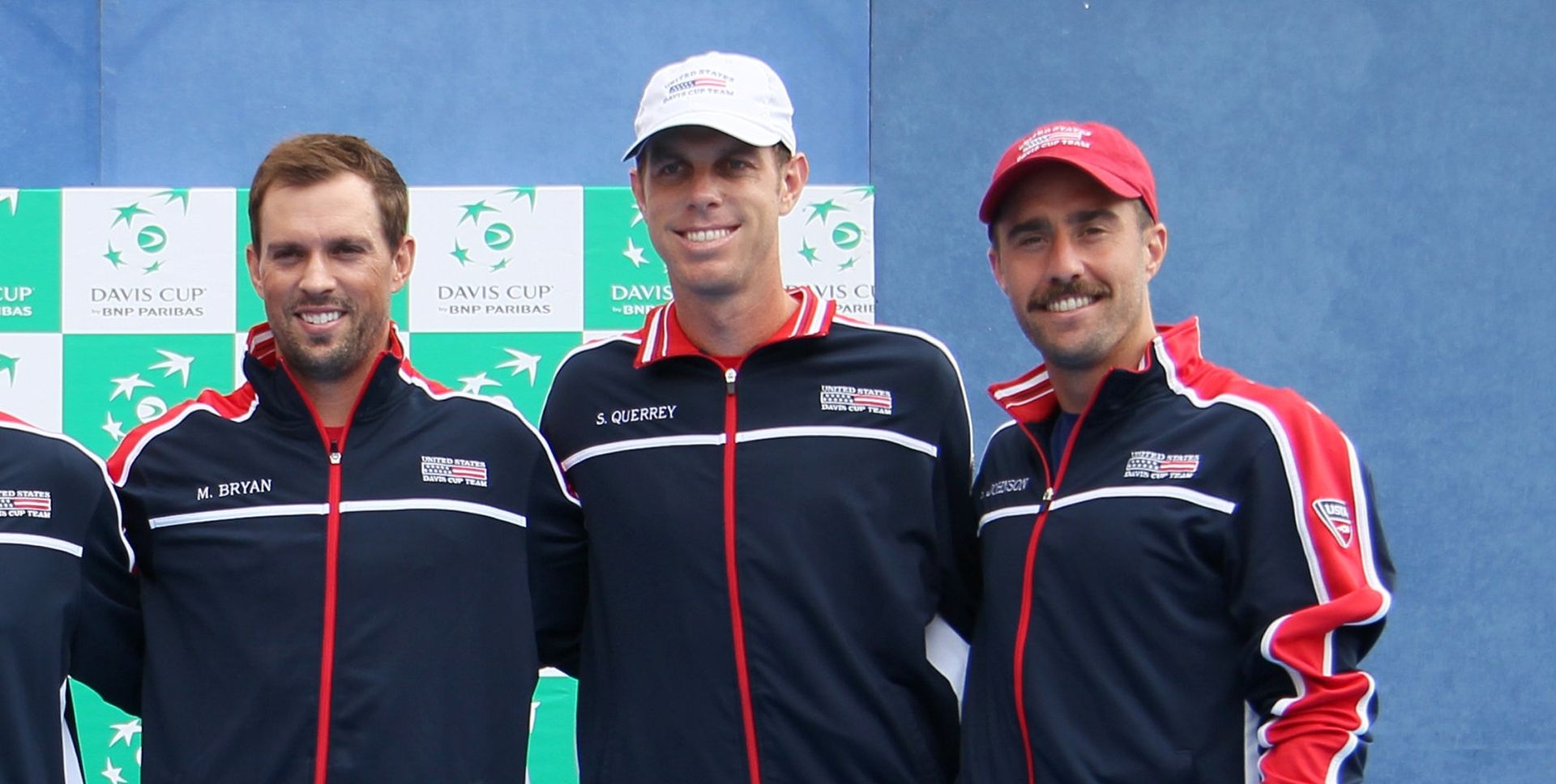 Davis Cup Draw - Semi-Finals Tennis - Davis Cup Draw - Semi-Finals - Zadar, Croatia - September 13, 2018   (R - L) Steve Johnson, Sam Querrey, Mike Bryan, Ryan Harrison, Frances Tiafoe and Captain Jim Courier of the U.S pose for a photo   REUTERS/Antonio Bronic ANTONIO BRONIC