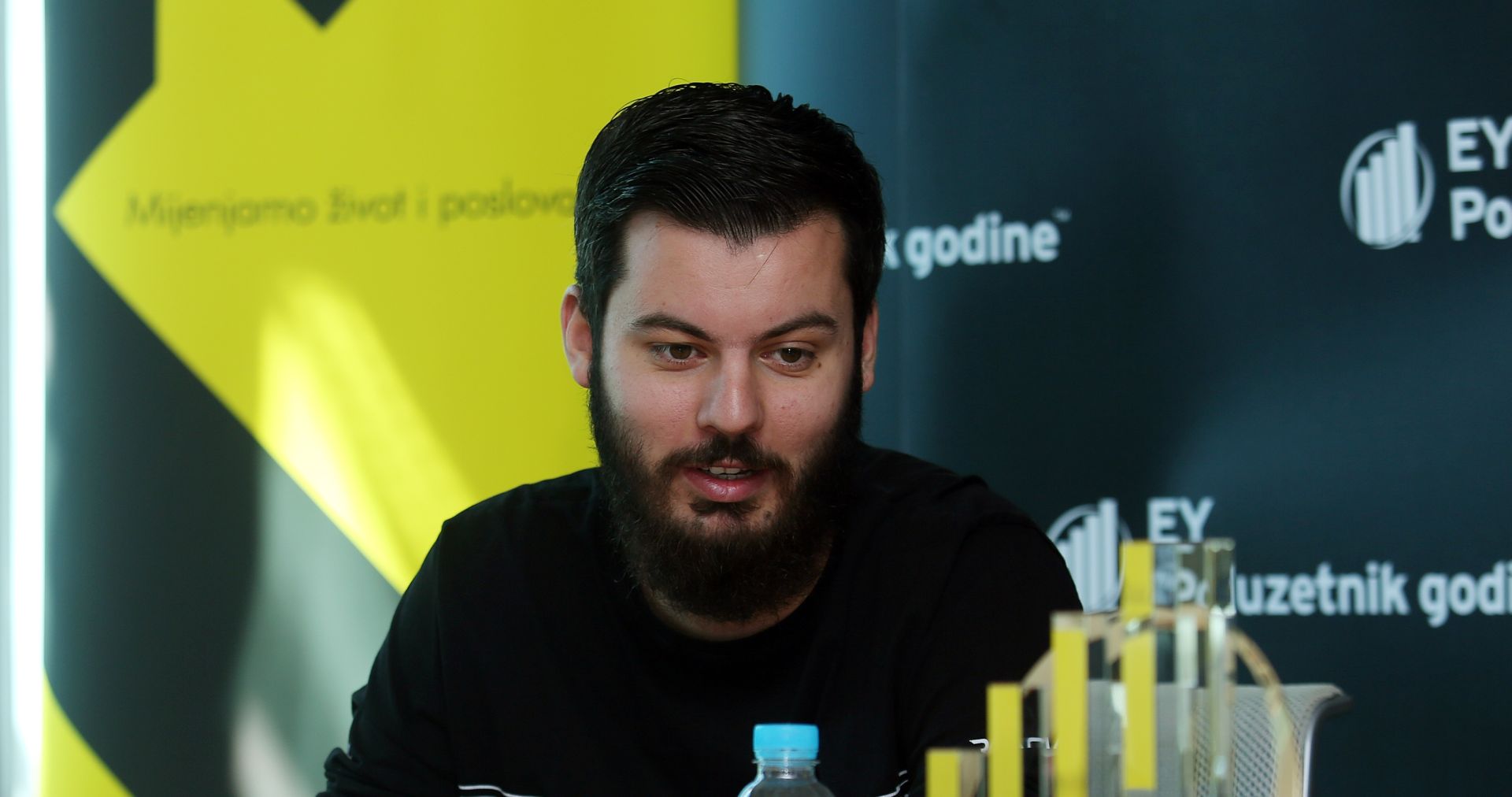 26.09.2018., Zagreb - Konferencija za medije u povodom najave ovogodisnjeg izbora Ernst and Young Poduzetnika godine. Mate Rimac, Berislav Horvat, Michael Gorg Muller.
Photo: Borna Filic/PIXSELL