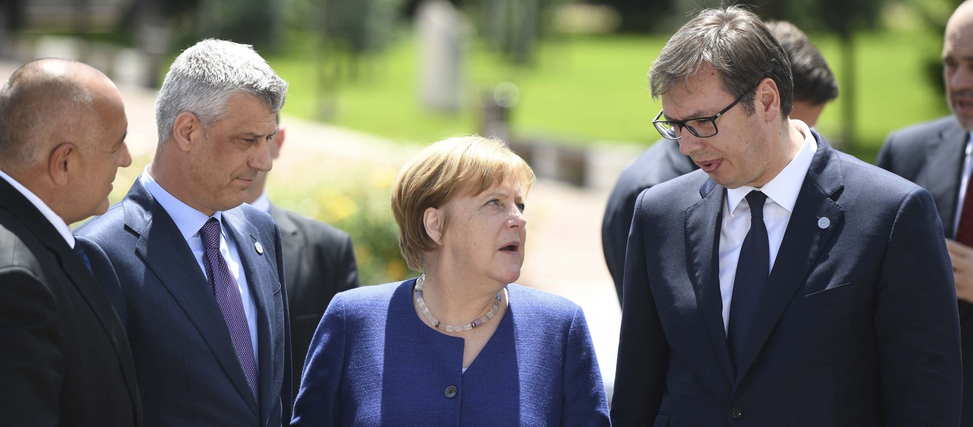 Family photo at the EU-Western Balkans Summit in Sofia Germany's Chancellor Angela Merkel, Kosovo's President Hashim Thaci and Serbian President Aleksandar Vucic pose among other heads of state during the family photo at the EU-Western Balkans Summit in Sofia, Bulgaria, May 17, 2018. Vassil Donev/Pool via Reuters VASSIL DONEV