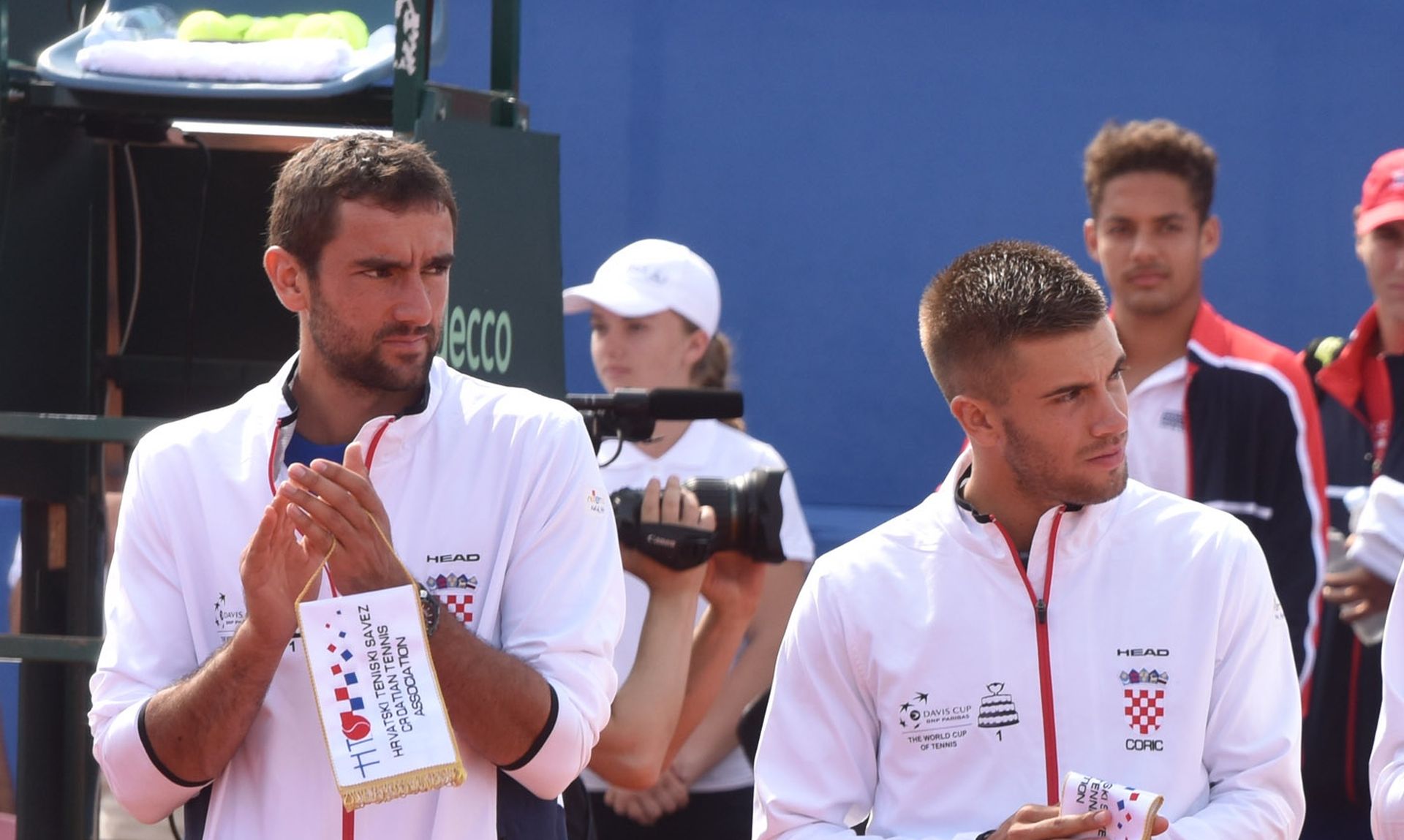 15.09.2018., Zadar - Polufinalni susret Davis Cupa izmedju Hrvatske i SAD-a. Teniski mec parova Mate Pavic/Ivan Dodig - Mike Bryan/Ryan Harrison. Zeljko Krajan, Ivan Dodig, Mate Pavic, Franko Skugor, Borna Coric, Marin Cilic 
Photo: Hrvoje Jelavic/PIXSELL