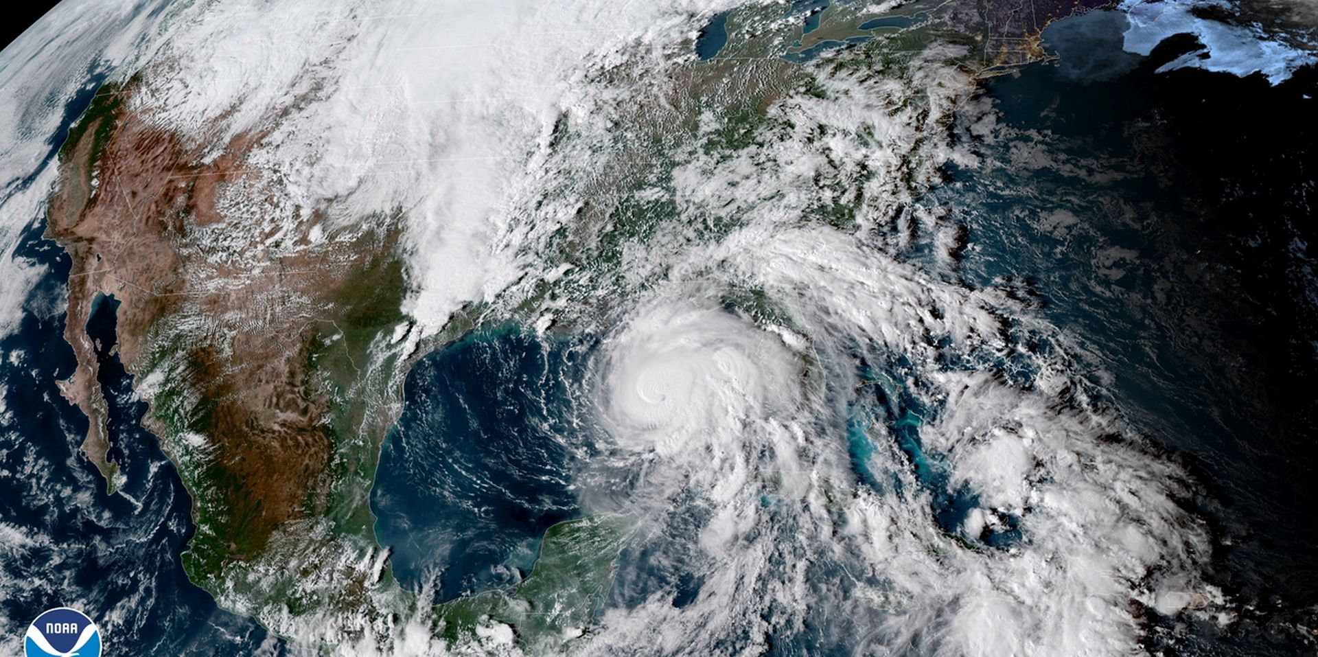 epa07081749 A handout photo made available by the US National Oceanic and Atmospheric Administration (NOAA) on 09 October 2018 shows a Geo-Color satellite image of hurricane Michael approaching the US coast. Michael was upgraded on 09 October to a category 3 Hurricane and is expected to make landfall on 10 October.  EPA/NOAA / HANDOUT  HANDOUT EDITORIAL USE ONLY/NO SALES