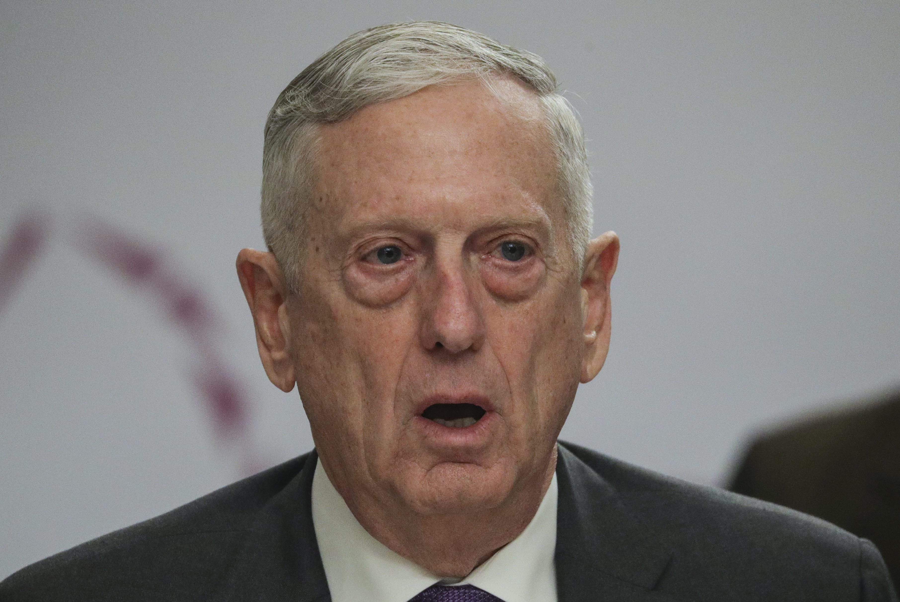 epa07103525 US Secretary of Defence Jim Mattis speaks during an informal lunch meeting with ASEAN Defence Ministers on the sidelines of the 12th ADMM Summit and Related Meetings at the Shangri-La Hotel in Singapore, 19 October 2018.The 12th ASEAN Defense Ministers' Meeting (ADMM) and 5th ADMM-Plus Summit will see defence leaders and military chiefs from the ten ASEAN member countries meet with their counterparts from India, Australia, New Zealand, Japan, South Korea, US, and Russia.  EPA/WALLACE WOON