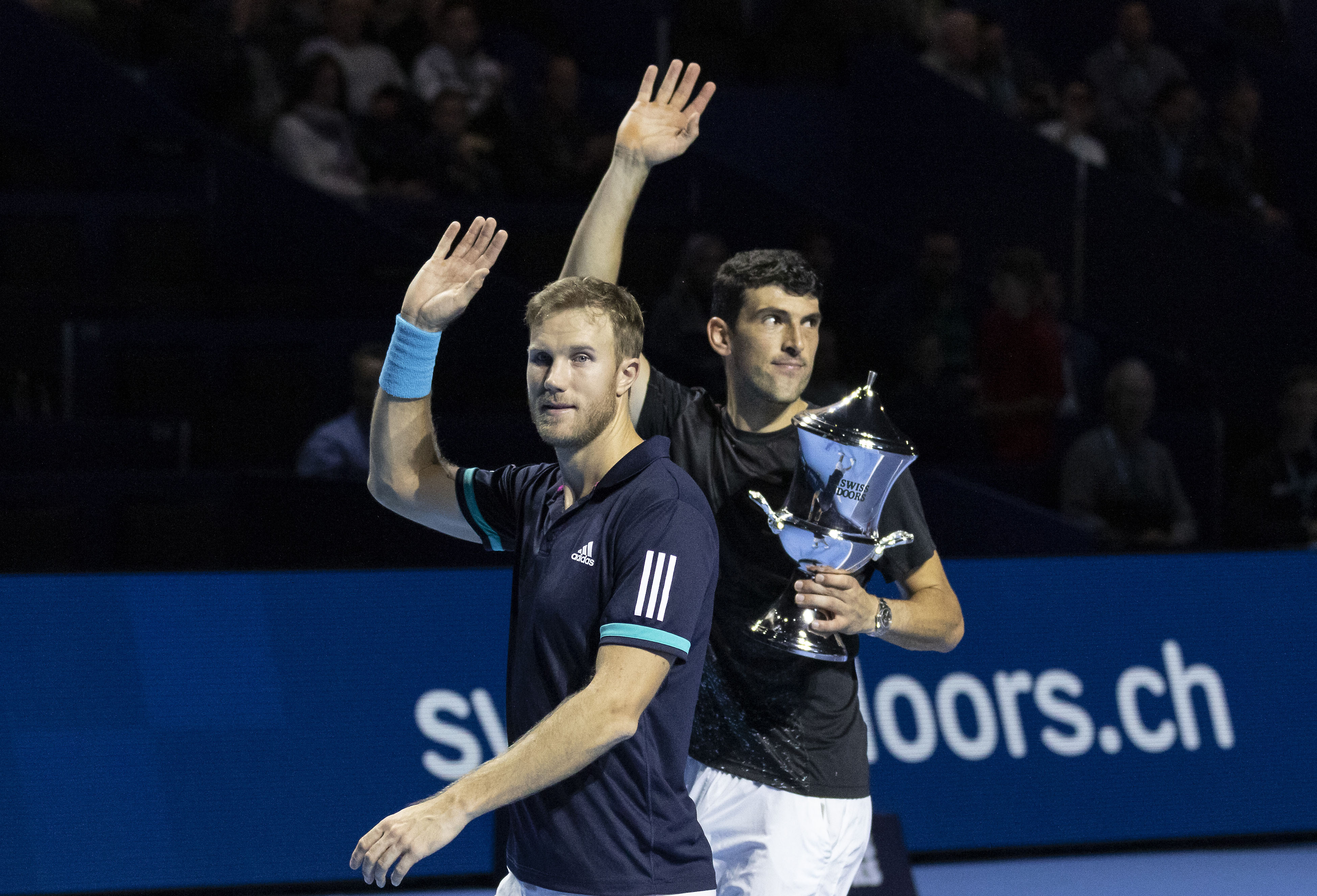 Basel, 28.10.2018 - Finalni teniski meè parova na Swiss indoors ATP turniru u Baselu: Dominic Inglot (Velika Britanija) i Franko kugor (Hrvatska) - Mischa Zverev i Alexander Zverev (Njemaèka). Na slici Dominic Inglot i Franko kugor.
foto HINA/ Cesare GRASSELLI/ ua