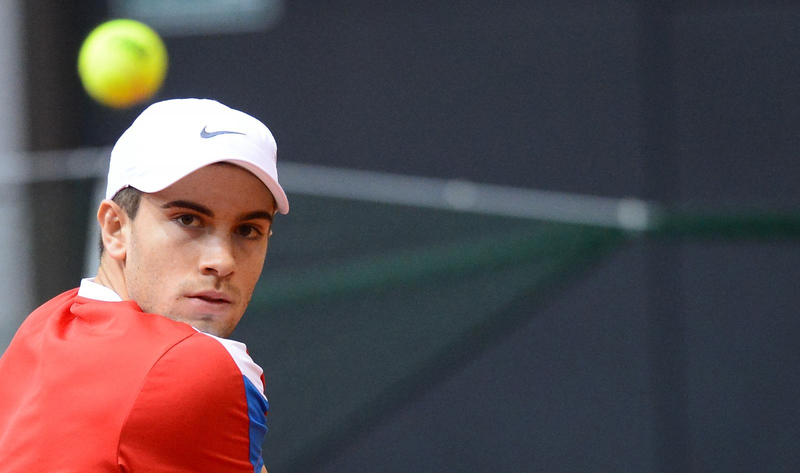 04.02.2018., dvorana Gradski vrt, Osijek - 1. kolo Svjetske skupine Davis Cupa, Hrvatska - Kanada, treci dan, 4. mec,  Borna Coric - Denis Shapovalov. Borna Coric. 
Photo: Marko Prpic/PIXSELL