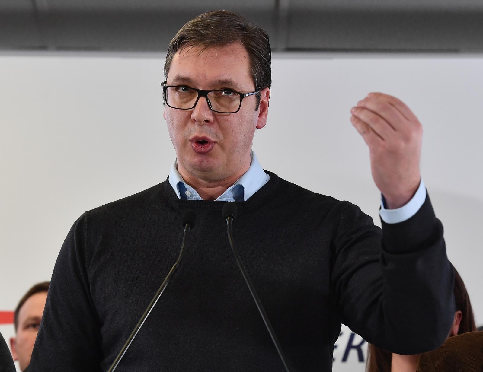 04.03.2018., Beograd, Srbija - Predsjednik Republike Srbije i Srpske napredne stranke Aleksandar Vucic objavio je pobjedu na izborima za Skupstinu grada Beograda. Photo: Srdjan Ilic/PIXSELL