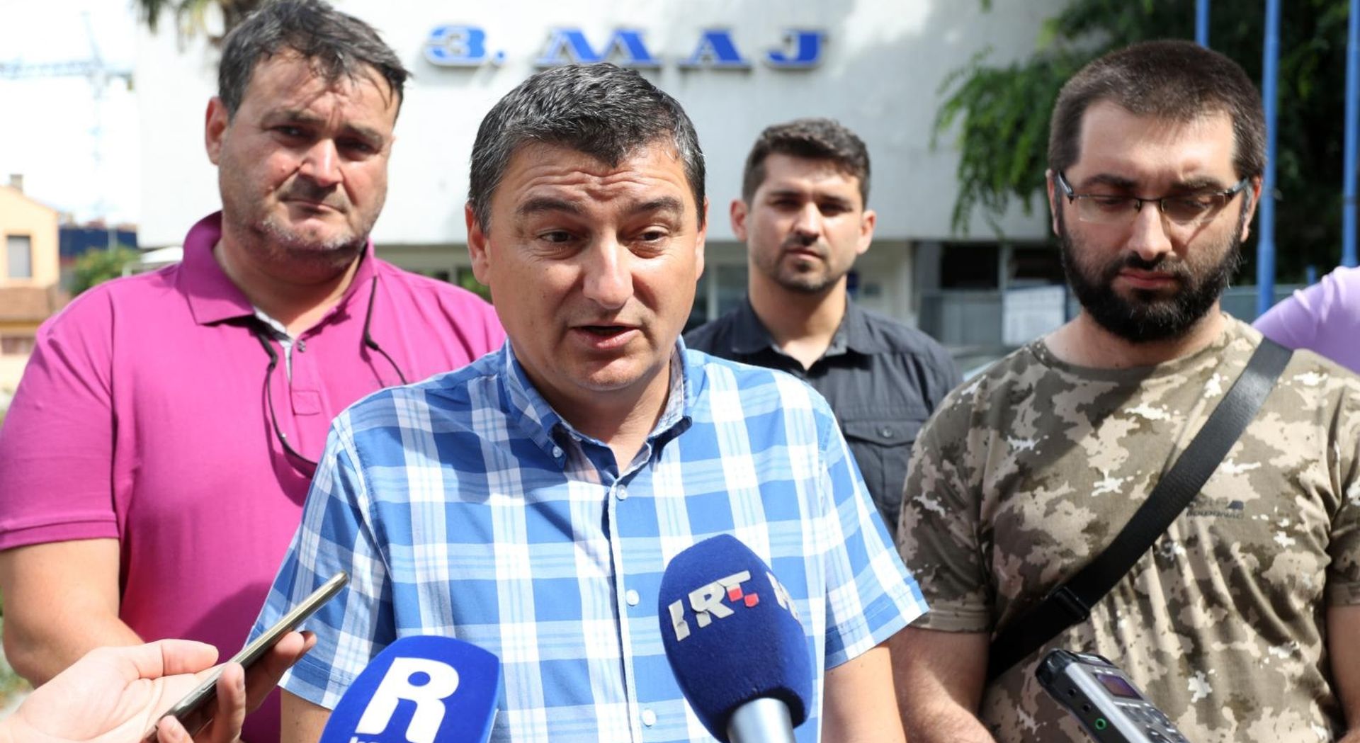 14.06.2018. Rijeka - Izjave za medije nakon skupa radnika radnickog vijeca brodogradilista 3 Maj na kojem radnici ocekuju odgovore Uprave i vlasnika oko stanja u drustvu i sudbini brodogradilista. Juraj Soljic 
Photo: Nel Pavletic/PIXSELL