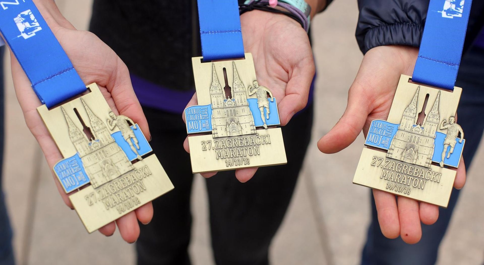 17.04.2018. Zagreb - Na Trgu bana Jelacica odrzana prezentacija ovogodisnje finiserske medalje 27. Zagrebackog maratona. 
Photo: Luka Stanzl/PIXSELL