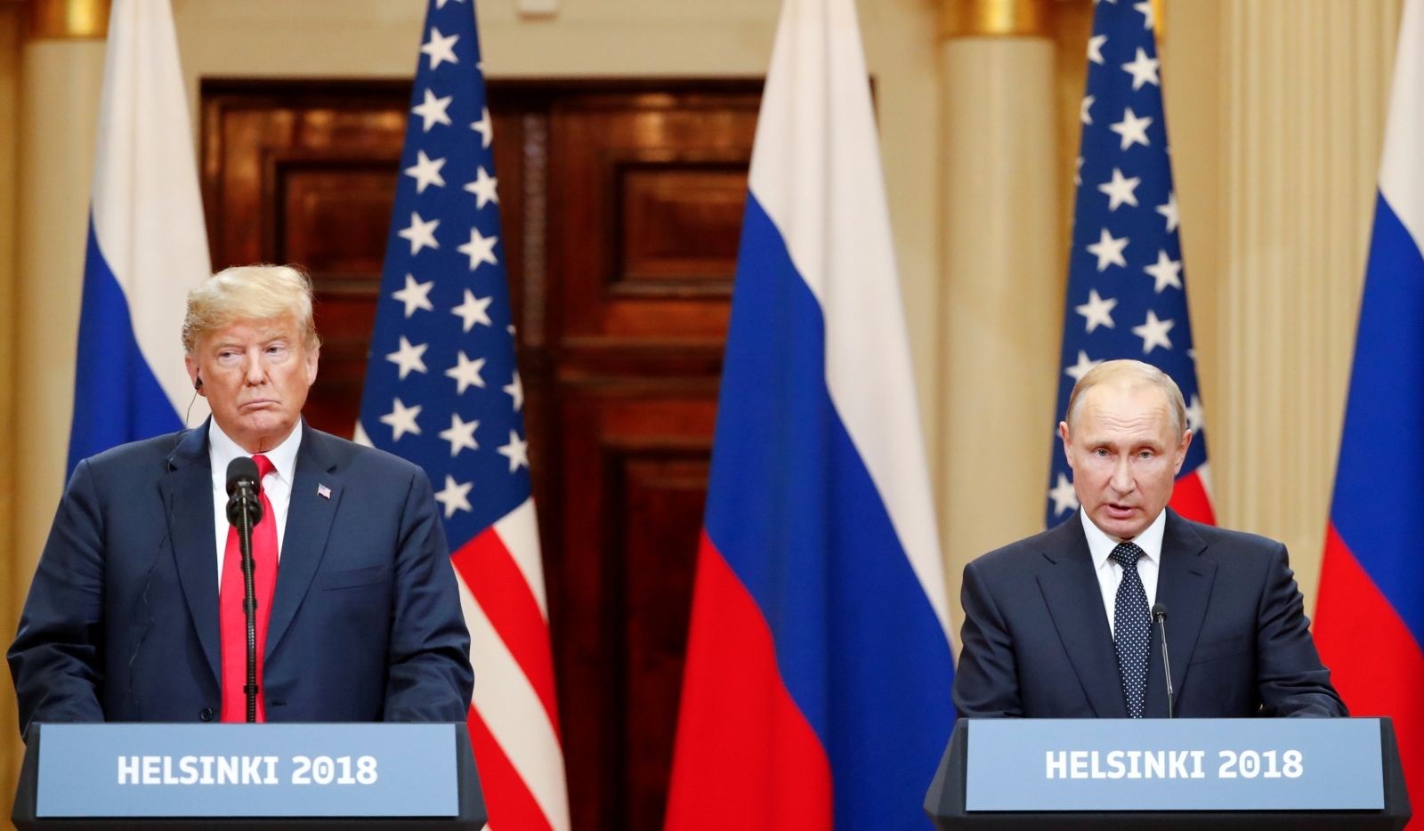 FILE PHOTO: Trump-Putin summit in Helsinki FILE PHOTO: U.S. President Donald Trump and Russian President Vladimir Putin hold a joint news conference after their meeting in Helsinki, July 16, 2018. REUTERS/Grigory Dukor/File Photo Grigory Dukor