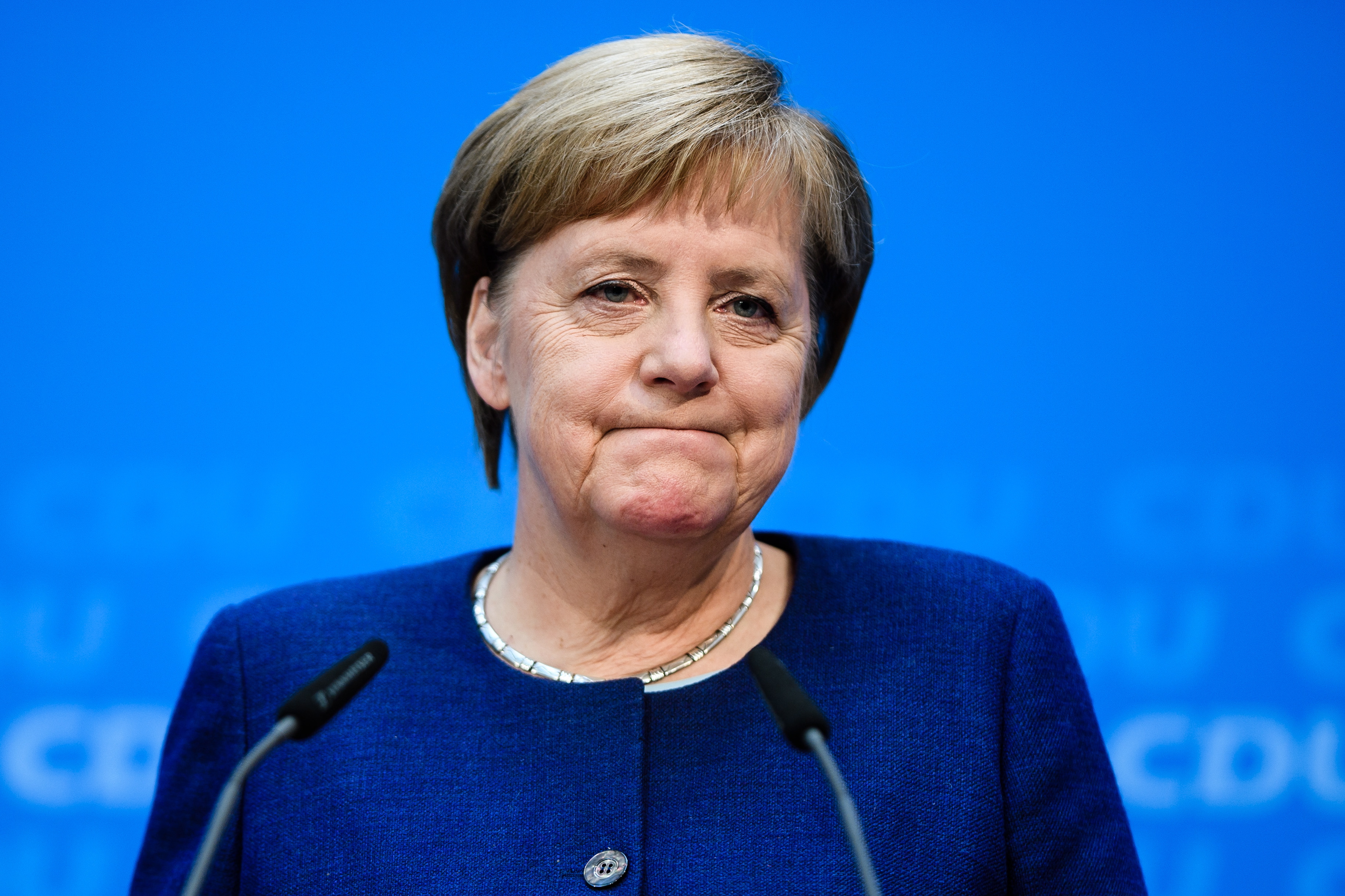 epa07142540 German Chancellor Angela Merkel speaks at a press conference after a conclave meeting of the federal board of the Christian Democratic Union (CDU), in Berlin, Germany, 05 November 2018. The CDU discusses the future action plan of the party after Angela Merkel announced that she would not run for re-election as chairwoman in the next CDU party conference in December.  EPA/CLEMENS BILAN