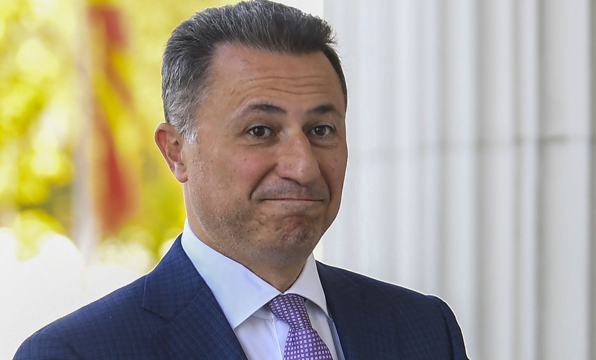 epa07161429 (FILE) - FYR of Macedonia ex-prime minister Nikola Gruevski arrives in the court in Skopje, The Former Yugoslav Republic of Macedonia on 05 October 2018 (reissued on 12 November 2018). According to reports, the Macedonian police has issued an arrest warrant for former prime minister Nikola Gruevski after he failed to report to jail to serve a prison sentence of two years for misusing the official position. The Skopje Court of Appeal in October has confirmed a two-year prison term for the ex- prime minister, for abuse in the procurement of the bulletproof Mercedes of 600,000 euros.  EPA/GEORGI LICOVSKI *** Local Caption *** 54678598
