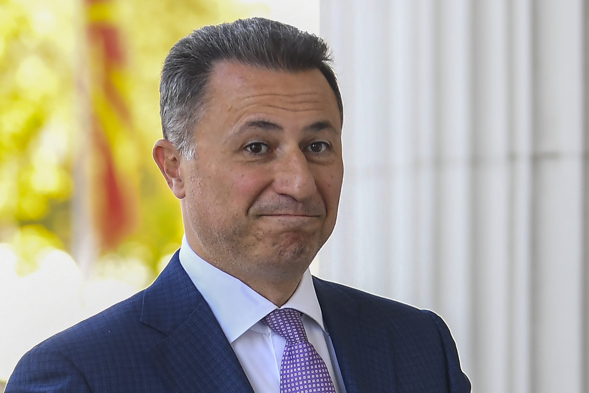 epa07161429 (FILE) - FYR of Macedonia ex-prime minister Nikola Gruevski arrives in the court in Skopje, The Former Yugoslav Republic of Macedonia on 05 October 2018 (reissued on 12 November 2018). According to reports, the Macedonian police has issued an arrest warrant for former prime minister Nikola Gruevski after he failed to report to jail to serve a prison sentence of two years for misusing the official position. The Skopje Court of Appeal in October has confirmed a two-year prison term for the ex- prime minister, for abuse in the procurement of the bulletproof Mercedes of 600,000 euros.  EPA/GEORGI LICOVSKI *** Local Caption *** 54678598