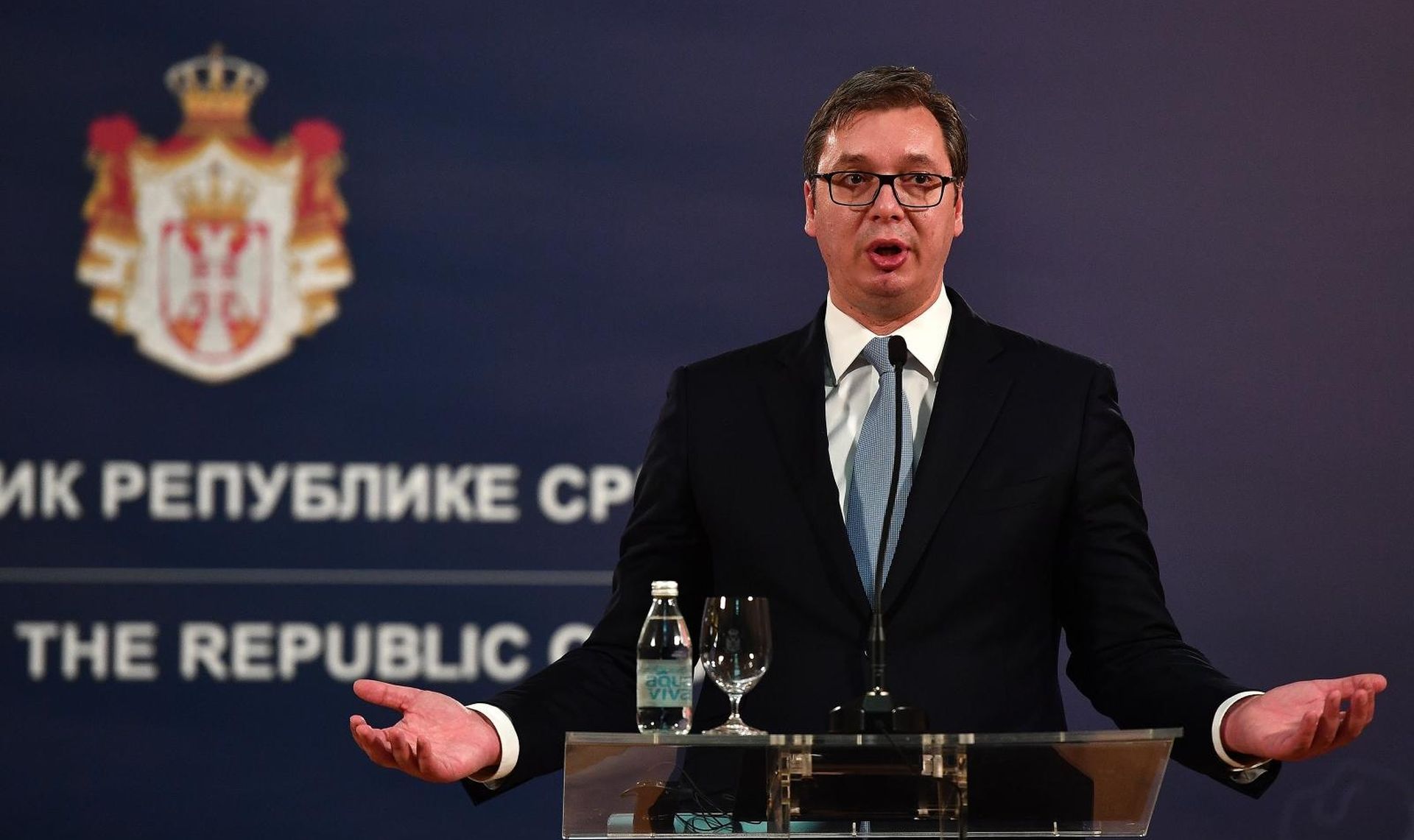 Beograd: Vučić i Kurz održali konferenciju za medije nakon sastanka 05.11.2017., Beograd, Srbija -  Srbijanski predsjednik Aleksandar Vucic na konferenciji za medije nakon sastanka s austrijskim kancelrom Sebastianom Kurzom. Photo: Srdjan Ilic/PIXSELL