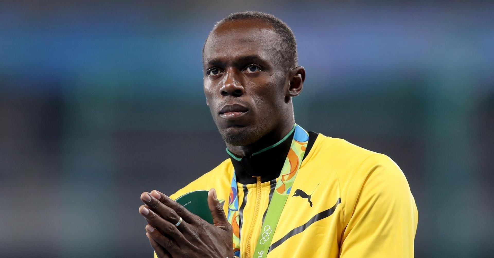 19.08.2016., Rio de Janeiro - Olimpijske igre Rio 2016. Ceremonija dodjele medalja u disciplini 200 metara.Zlatnu medalju osvojio je Usain Bolt iz Jamajke, srebro je osvojio 	
Andre De Grasse iz Kanade, a broncu  Christophe Lemaitre iz Francuske.
Photo: Igor Kralj/PIXSELL