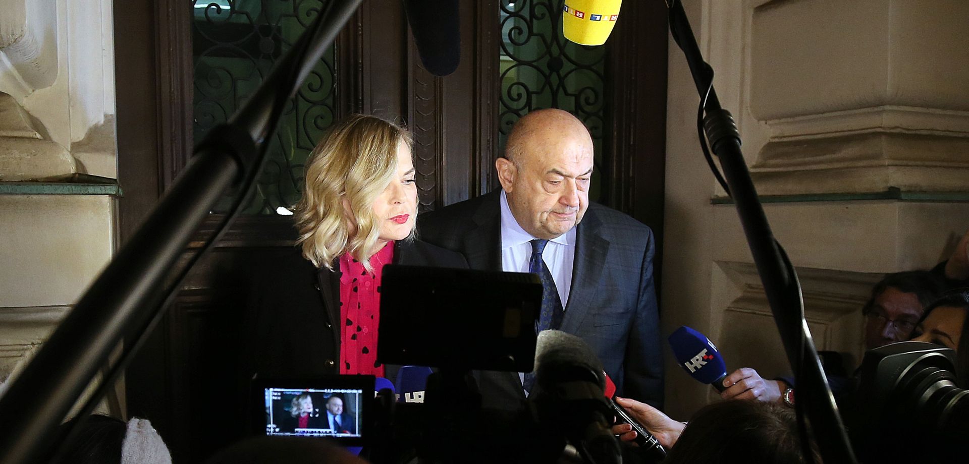 08.11.2018., Zagreb - Na Zupanijskom sudu u Zagrebu odvjetnici Ivice Todorica, Jadranka Slokovic i Cedo Prodanovic nakon saslusanja o produljenju pritvora Ivici Todoricu dali su izjavu okupljenim medijima. 
Photo: Goran Stanzl/PIXSELL