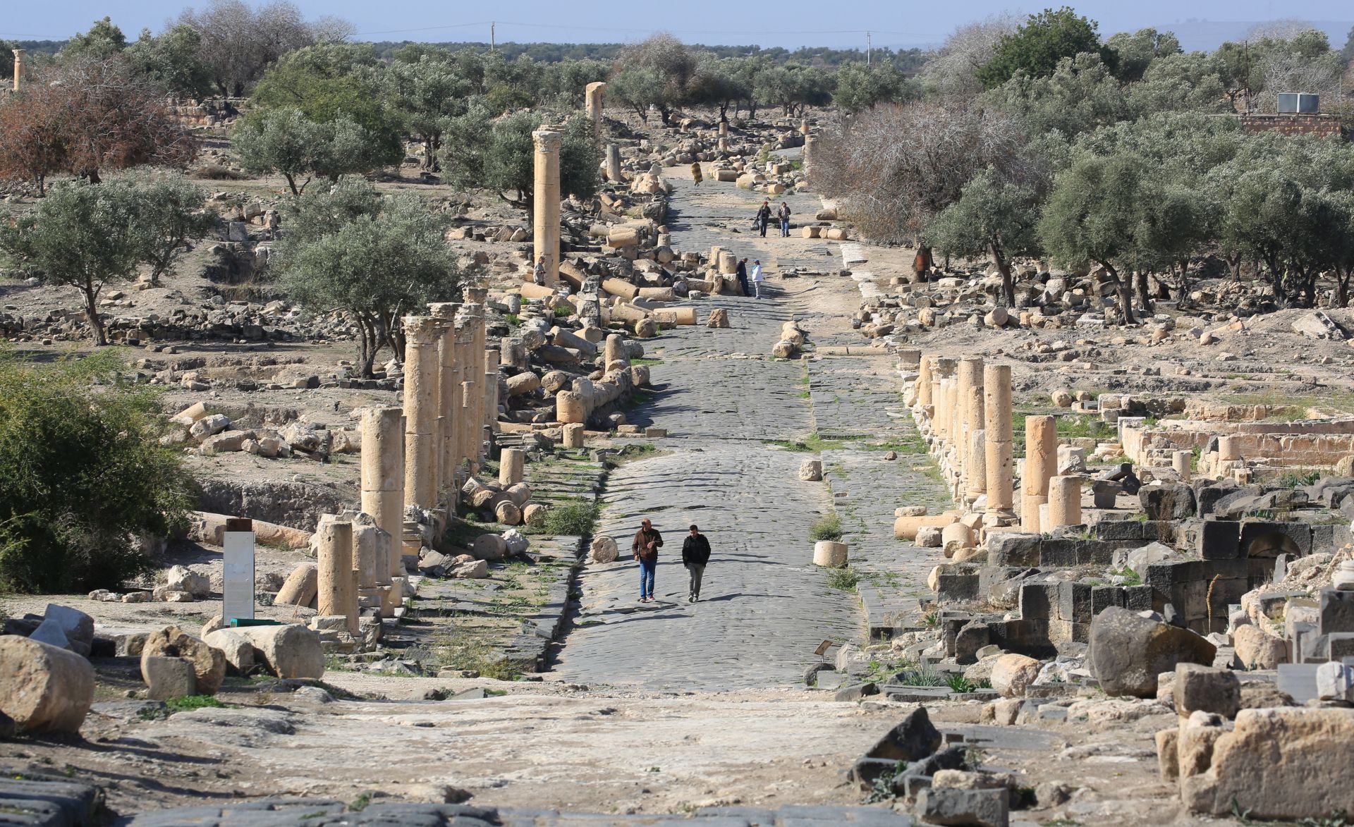epa07201696 Tourists visit the ancient city of Gadara, in Umm Qais, Irbid Governorate, some 118km North West of Amman, Jordan, 01 December 2018. Gadara was the center of Ancient Greek Greek culture in the region. The site is part of the Decapolis and lies at the border of Jordan with Israel and Syria. It overlooks the Sea of Tiberias, the Yarmouk river and the Golan Heights.  EPA/ANDRE PAIN