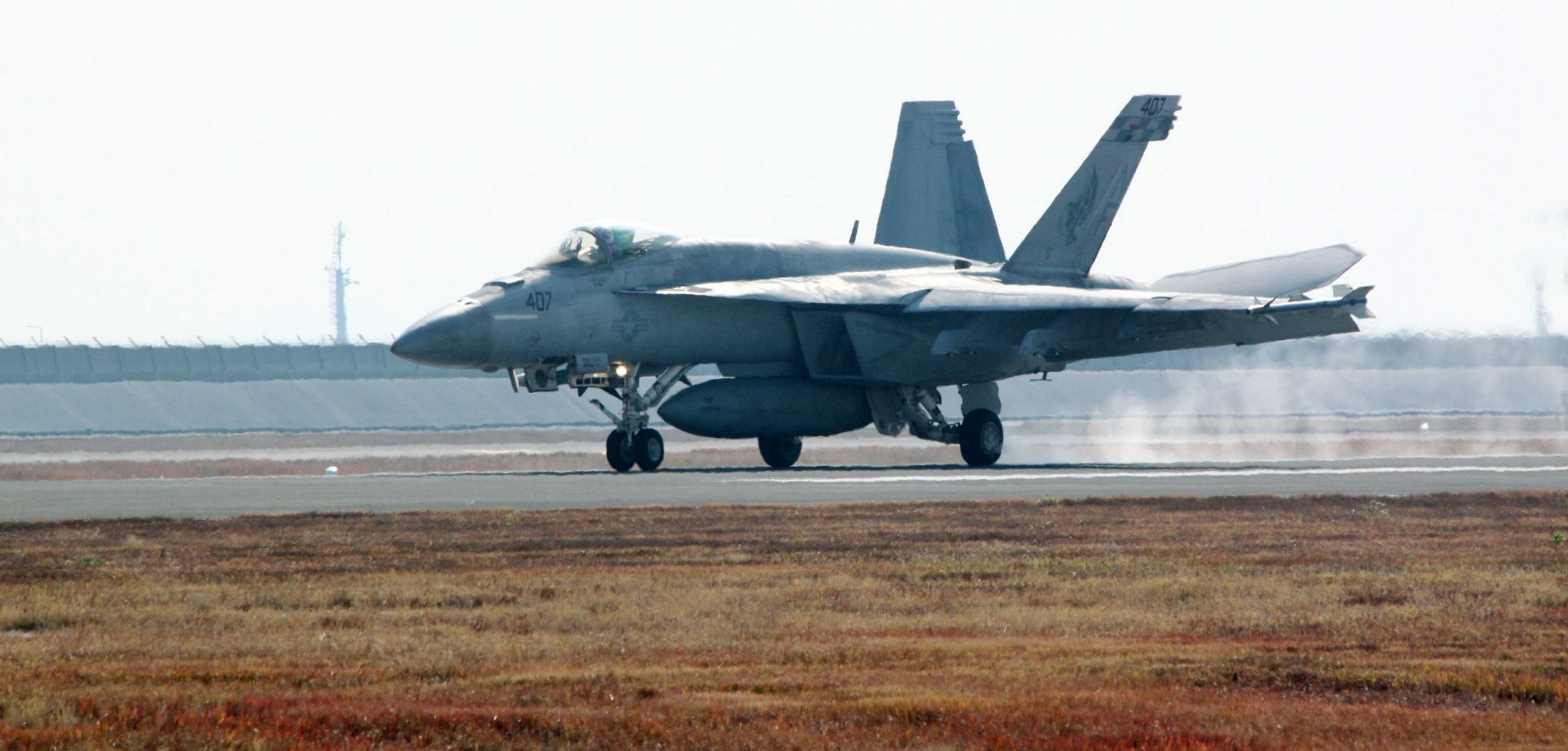 epa07211417 A United States Marine Corps McDonnell Douglas F/A-18 Hornet fighter is seen after landing at US Marine Corps Air Station Iwakuni in Iwakuni, Yamaguchi prefecture, western Japan, 28 November 2017 (issued 06 December 2018). According to media reports, an F/A-18 and a KC-130 based at US Marine Corps Air Station Iwakuni were involved in an accident during midair refueling 100 km off the coast of Japan early on 06 December 2018. One United States military personnel has been rescued by the Japan Maritime Self-Defense Forces while six remain missing.  EPA/JIJI PRESS JAPAN OUT EDITORIAL USE ONLY/  NO ARCHIVES