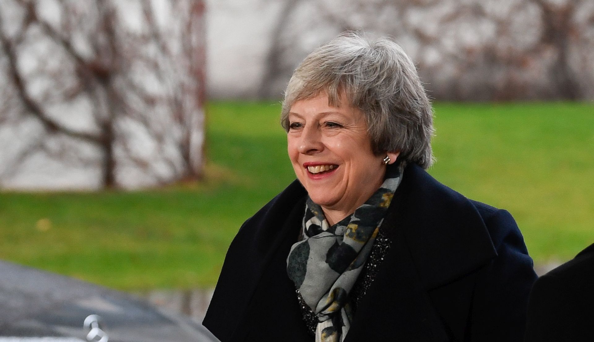 epa07223898 British Prime Minister Theresa May arrives to meet German Chancellor Angela Merkel (unseen) at the Chancellery in Berlin, Germany, 11 December 2018. British Prime Minister Theresa May postponed the Brexit deal Meaningful Vote, on 11 December 2018 due to risk of rejection from Members of Parliament. Theresa May is currently on a whistle stop tour of Europe calling on the leaders of the Netherlands, Germany and EU in Brussels looking for new guide lines for her Northern Ireland backstop.  EPA/FILIP SINGER