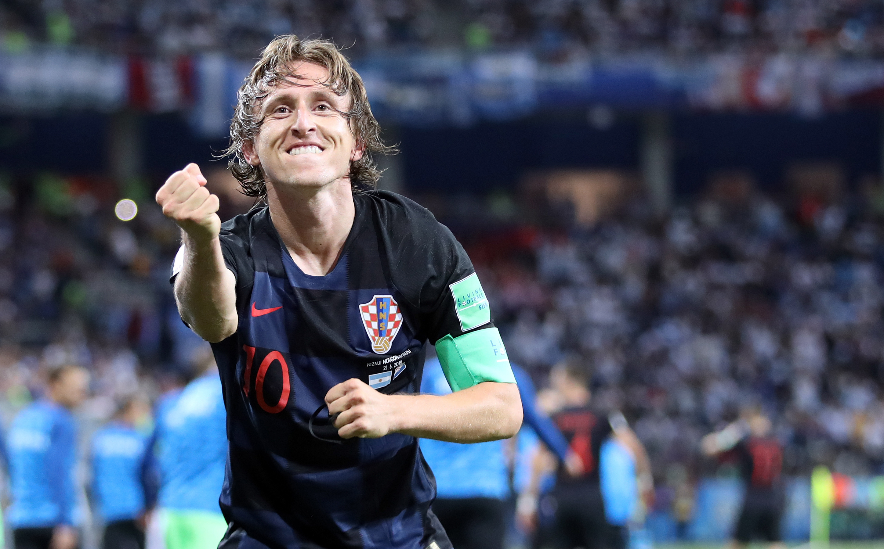 Nižnji Novgorod, 21.06.2018. - Utakmica Svjetskog nogometnog prvenstva Rusija 2018 između reprezentacija Argentine i Hrvatske na stadionu Nižnji Novgorod. Na fotografiji Luka Modrić slavi drugi gol.
foto HINA/ Damir SENČAR/ ds