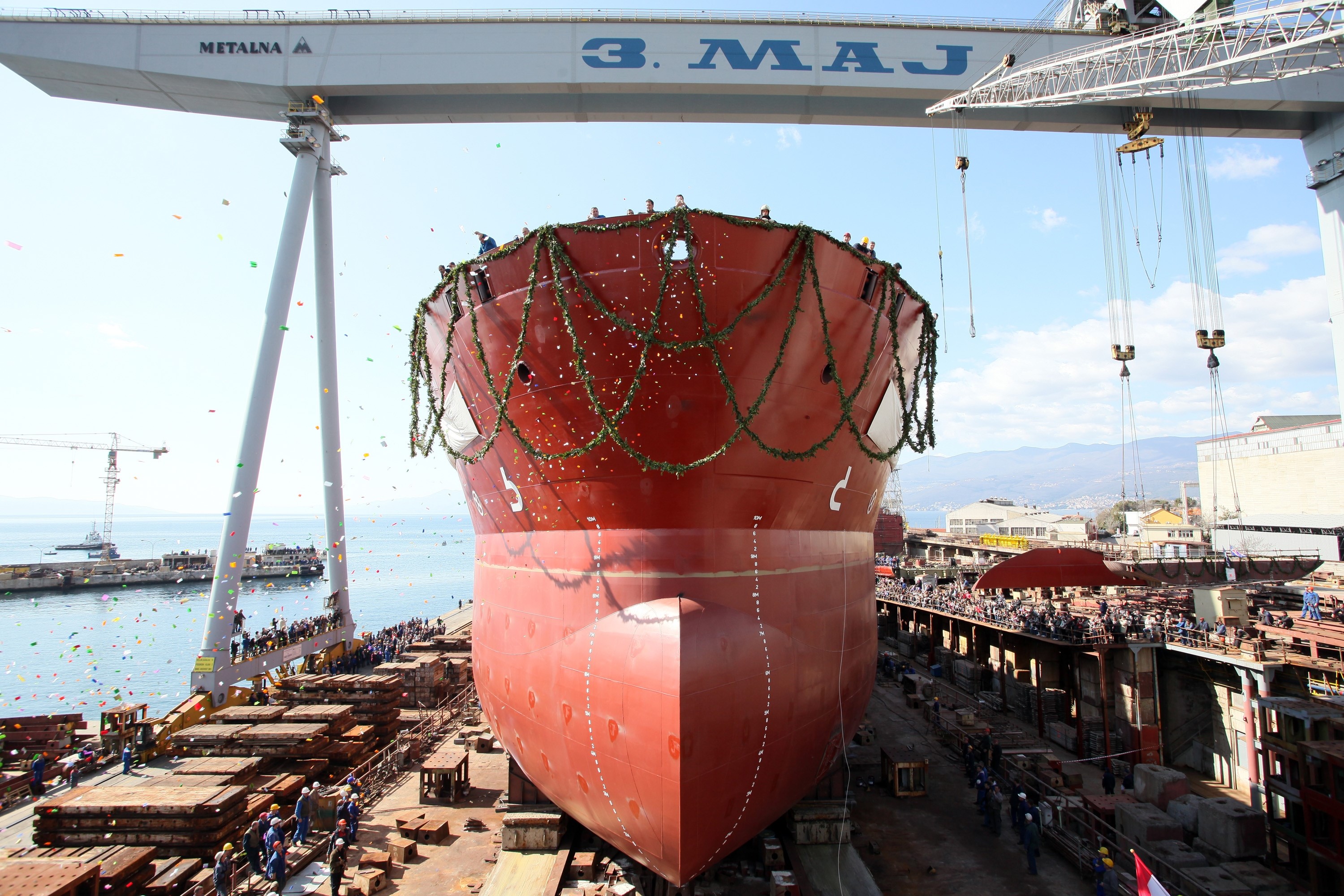 13.03.2012., Rijeka - U brodogradilistu 3Maj porinut je tanker za svedsku kompaniju Wisby Tankers.
Photo: Nel Pavletic/PIXSELL