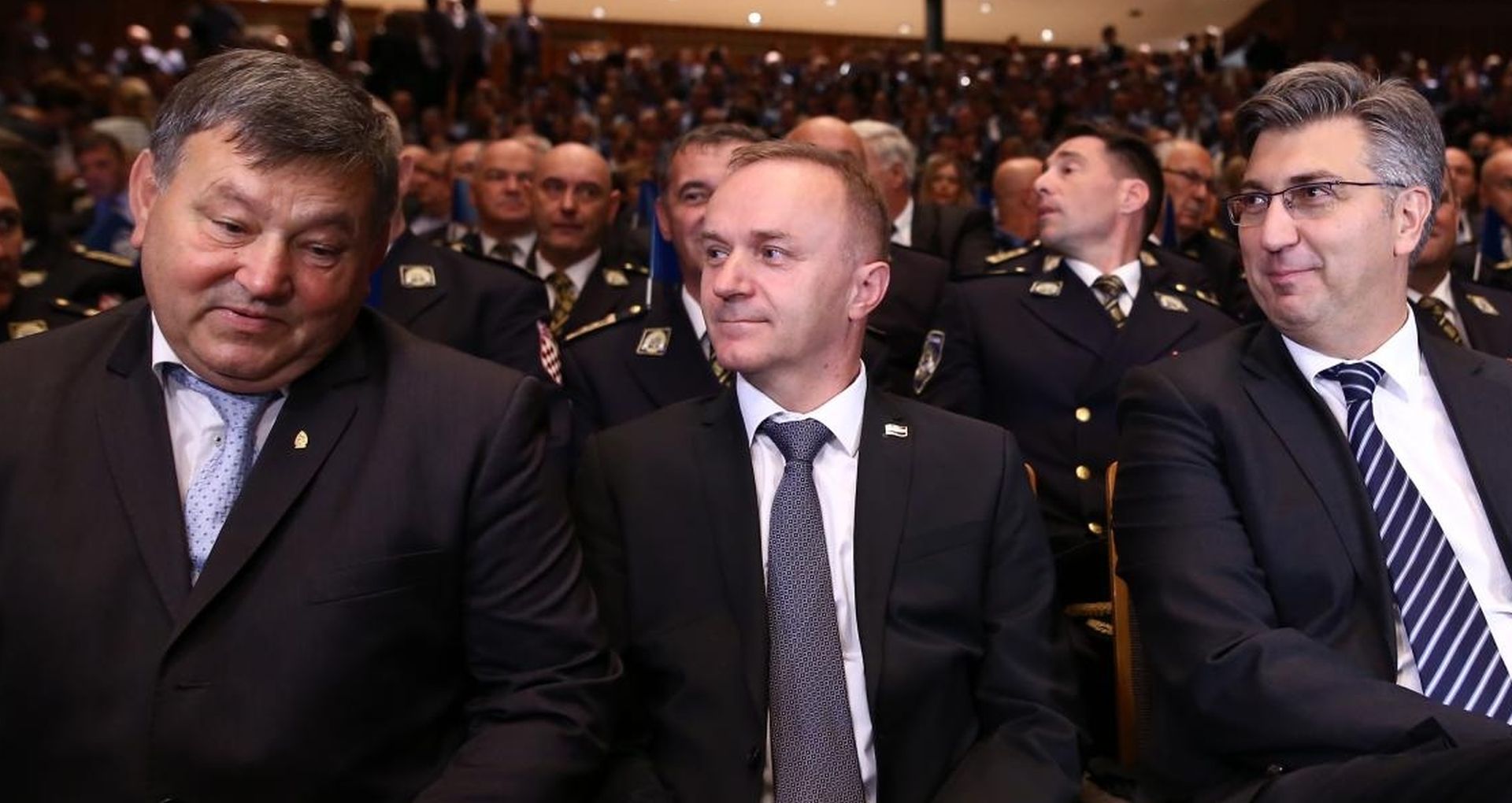28.09.2018., Zagreb - U povodu Dana policije i blagdana svetoga Mihovila u KD Vatroslav Lisinski odrzana svecana akademija. Mladen Markac, Vlado Galic,  Andrej Plenkovic, Davor Bozinovic 
Photo: Igor Soban/PIXSELL