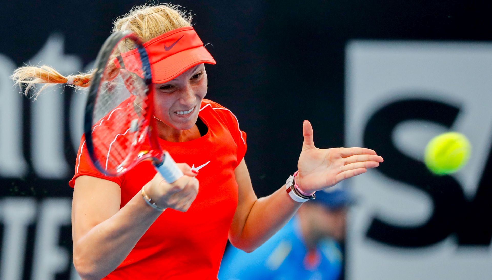 epa07260908 Donna Vekic of Croatia in action during her quarter-final match against Aliaksandra Sasnovich of Bulgaria at the Brisbane International tennis tournament at the Queensland Tennis Centre in Brisbane, Australia, 04 January 2019.  EPA/GLENN HUNT EDITORIAL USE ONLY AUSTRALIA AND NEW ZEALAND OUT
