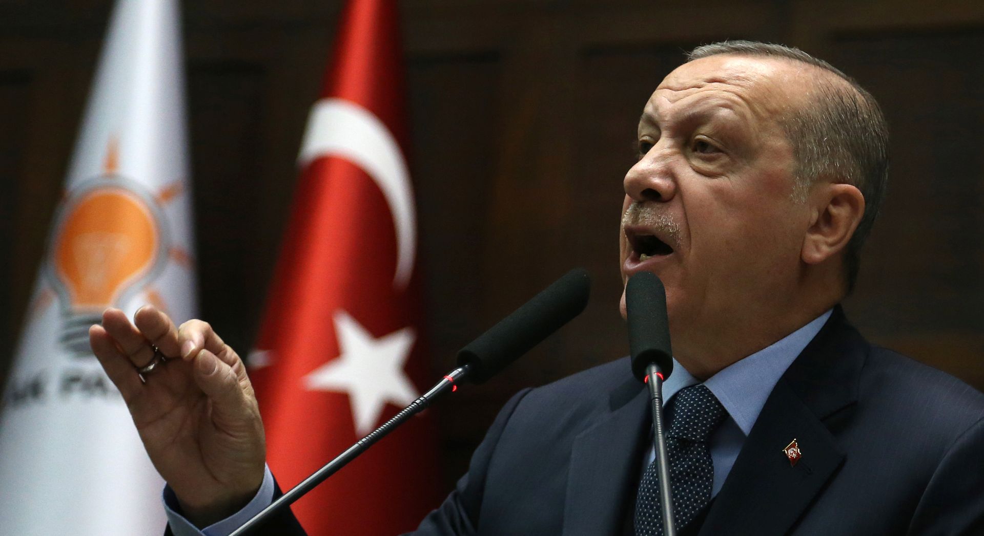 epa07269113 Turkish President Recep Tayyip Erdogan addresses members of ruling Justice and Development Party (AKP) at their group meeting at the parliament in Ankara, Turkey, 08 January 2019. According to reports, Erdogan criticized recent remarks made by US National Security Advisor John Bolton on Kurdish militants in Syria. Bolton on 07 January in Israel said that US troops would not leave Syria until Turkey agrees not to attack Kurdish forces in Syria.  EPA/STR