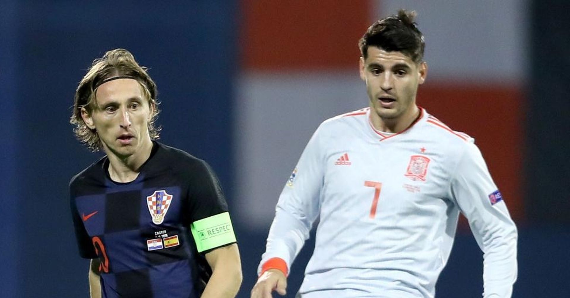 15.11.2018., stadion Maksimir, Zagreb - UEFA Liga nacija, Liga A, skupina 4, 3. kolo, Hrvatska - Spanjolska. Luka Modric, Alvaro Morata. Photo: Igor Kralj/PIXSELL