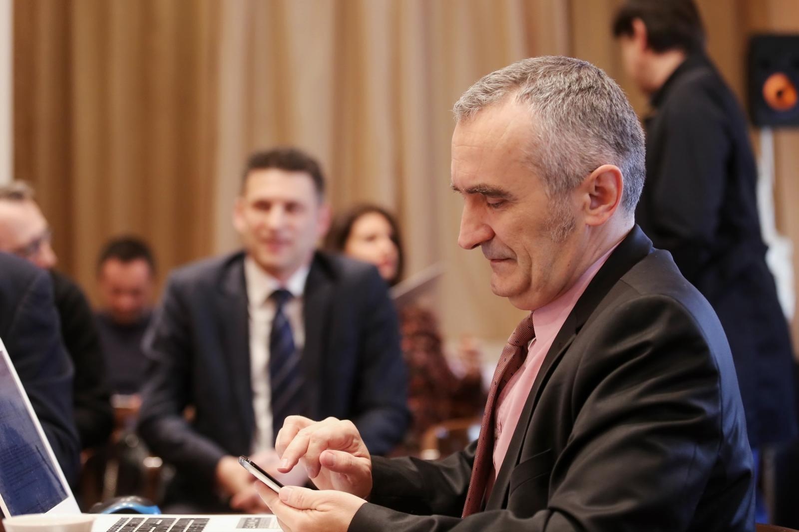 23.01.2018., Zagreb - U Novinarskom domu u Perkovcevoj ulici odrzan je okrugli stol na temu Zakon o Drazavnom - sudbenom vijecu i Zakon o sudovima. Antun Zorislav Petrovic i Bozo Petrov. 
Photo: Tomislav Miletic/PIXSELL