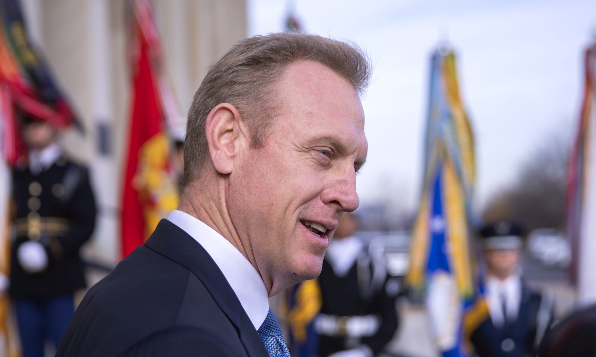 epa07240357 Deputy Secretary of Defense Patrick M. Shanahan speaks to the news media before US Vice President Mike Pence arrives at the Pentagon in Arlington, Virginia, USA, 19 December 2018. The White House announced the withdrawal of US troops from Syria.  EPA/ERIK S. LESSER
