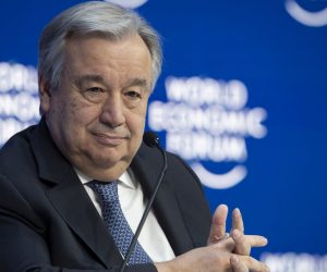 epa07314875 United Nations Secretary General Antonio Guterres attends a plenary session at the 49th annual meeting of the World Economic Forum, WEF, in Davos, Switzerland, 24 January 2019. The meeting brings together entrepreneurs, scientists, corporate and political leaders in Davos under the topic 'Globalization 4.0' from 22 - 25 January 2019.  EPA/LAURENT GILLIERON