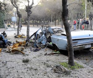 epa07316091 A handout photo made available by the Syrian Arab News Agency (SANA) shows the remains of a car following a blast that took place in al-Adawi area in Damascus, Syria, 24 January 2019. An explosive device planted to a car, causing material damage, and no causalities were reported, according to SANA.  EPA/SANA HANDOUT  HANDOUT EDITORIAL USE ONLY/NO SALES