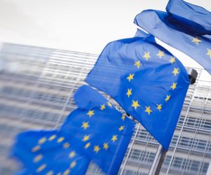epa07336734 European flags in front of European commission headquarters in Brussels, Belgium, 26 June 2018 (reissued 01 February 2019). Reports on 01 February 2019 state European Union ambassadors agreed 01 February 2019 that United Kingdom citizens should be granted a visa-free access to the EU area even in the case of a no-deal scenario after the Brexit deadline in March 2019 expires.  EPA/OLIVIER HOSLET