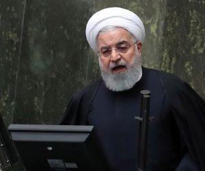 epa07342039 Iranian President Hassan Rouhani speaks to parliament to defend his nomination for the new Health and Medical Education minister Saeed Namaki, during a parliament session in Tehran, Iran, 04 February 2019. Media reported that Iranian parliament approved Namaki as the health and medical education minister.  EPA/ABEDIN TAHERKENAREH