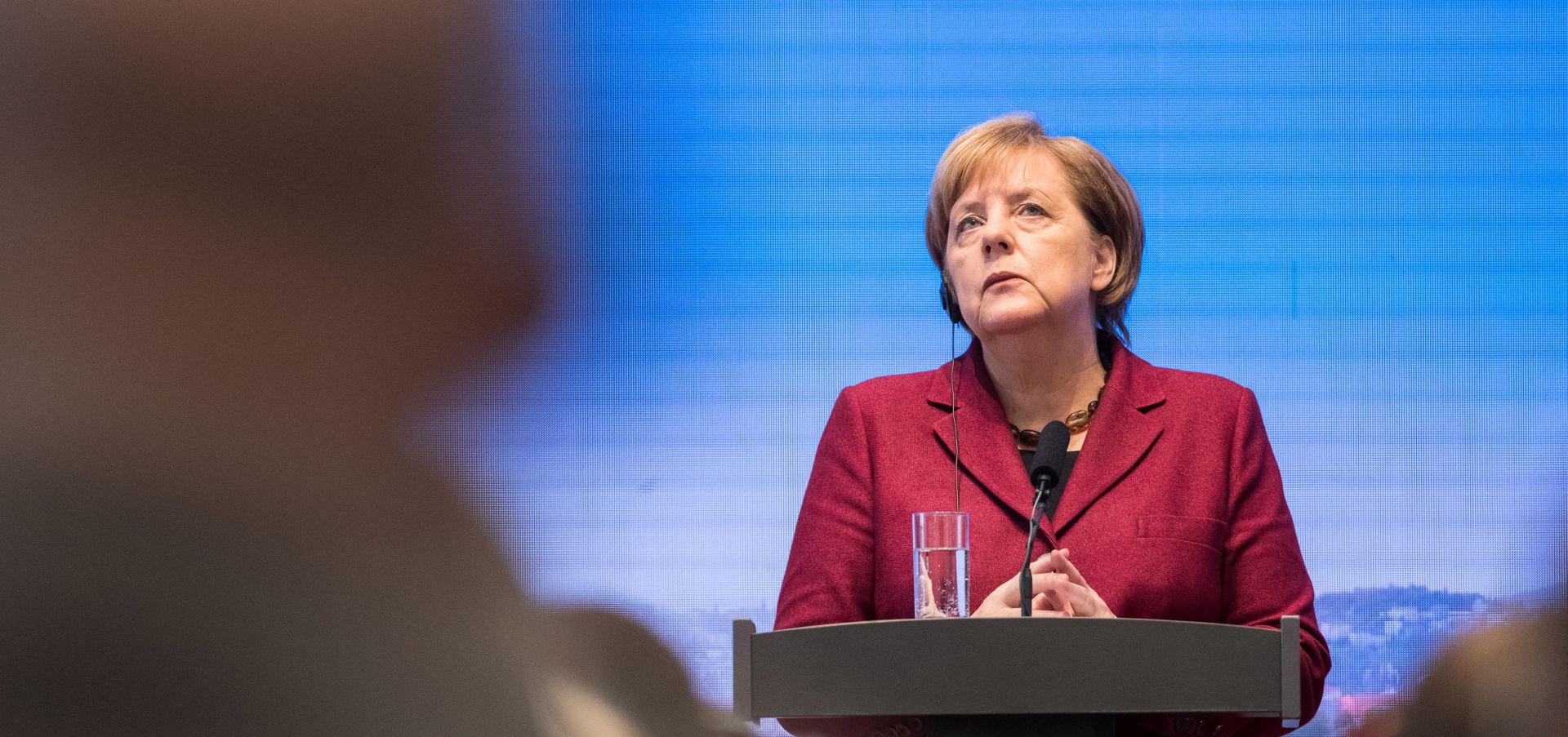 epa07350211 German Chancellor Angela Merkel attends the press conference after the Summit of the Prime minister of the Visegrad Group (V4) in Bratislava, Slovakia, 07 February 2019. The German Chancellor Angela Merkel participates at the V4 Prime Minister Summit.  EPA/JAKUB GAVLAK