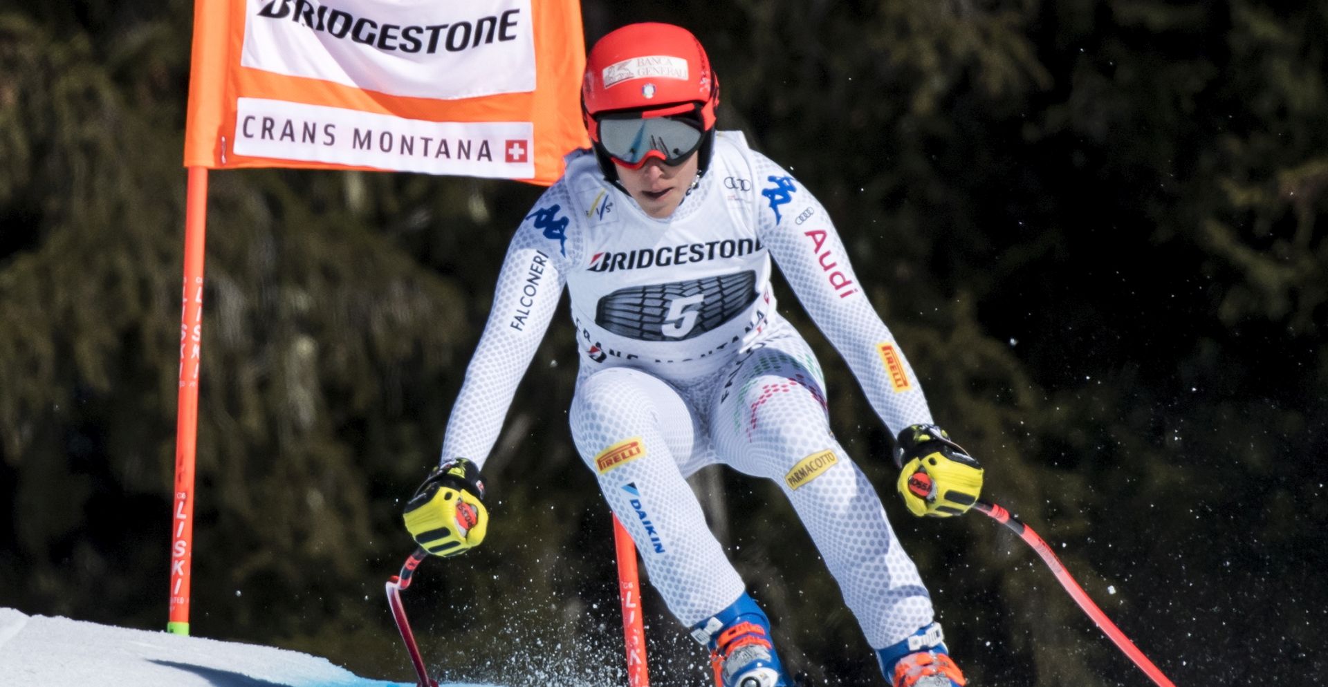 epa07391938 Federica Brignone of Italy in action during of the women's Downhill race of the Alpine Combined at the FIS Alpine Ski World Cup season in Crans-Montana, Switzerland, 24 February  2019.  EPA/ALESSANDRO DELLA VALLE