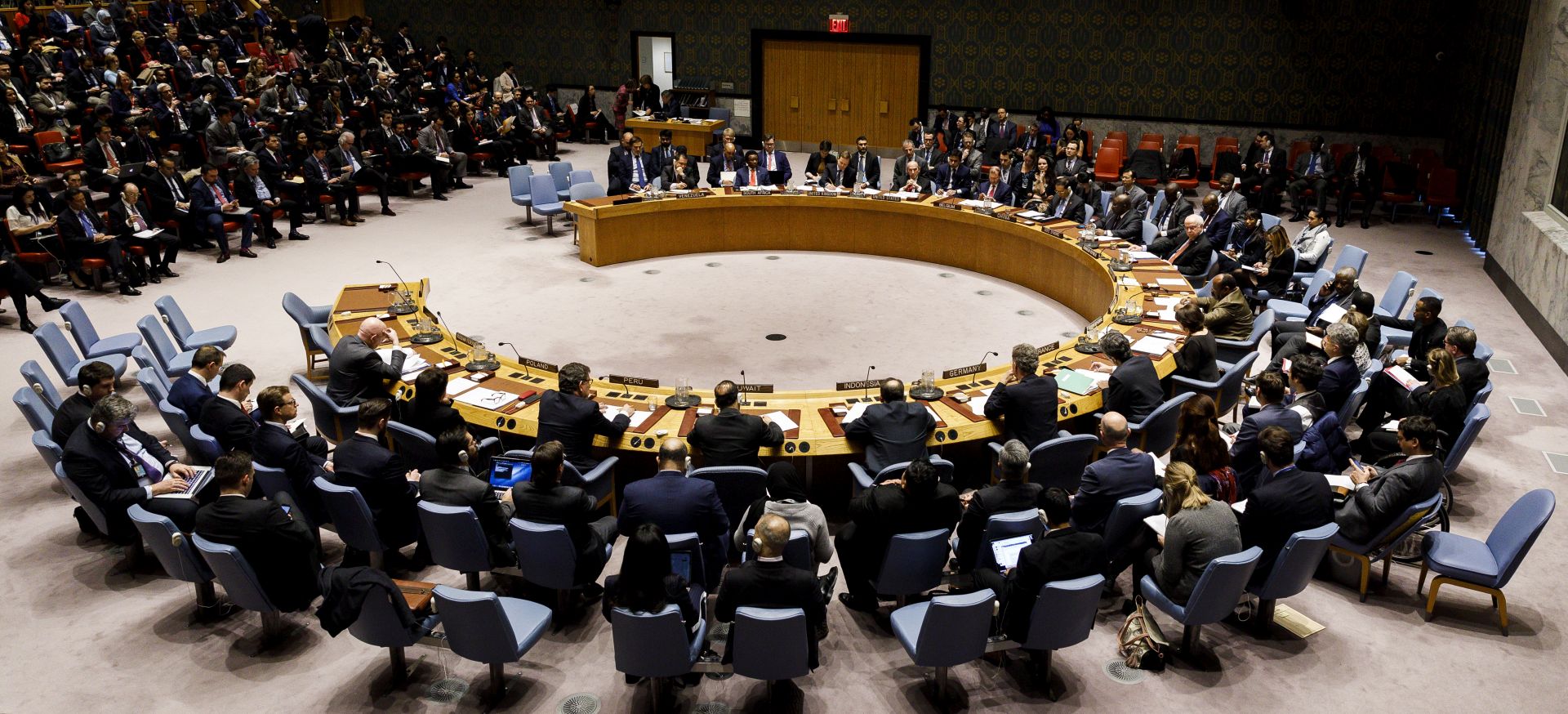 epa07399655 The United Nations Security Council holds a meeting called for by the United States about the ongoing political situation in Venezuela meeting at United Nations headquarters, New York, New York, USA, on 26 February 2019.  EPA/JUSTIN LANE
