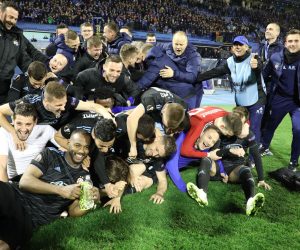 Zagreb, 21.02.2019 - Uzvratna utakmica esnaestine finala nogometne Europske lige Dinamo - Viktoria. Na fotografiji slavlje Dinama. Foto HINA/Admir BULJUBAIÆ/ ik