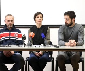 Zagreb: Konferencija za medije GONG-a povodom bojkota HRT-a 25.02.2019., Zagreb - Povodom bojkota HRT-a kojemu se prikljucilo cetrdesetak udruga, novinara, sindikata, politickih stranaka i politicara, GONG je organizirao konferenciju za medije na kojoj su govorili Jelena Berkovic, Nikola Baketa i Mijat Stanic. Photo: Patrik Macek/PIXSELL