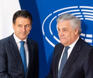 epa07364545 Italian Prime Minister Giuseppe Conte (L) is welcomed by Antonio Tajani (R), President of the European Parliament, at the European Parliament in Strasbourg, France, 12 February 2019. Conte debates on the Future of Europe.  EPA/PATRICK SEEGER