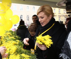 20.01.2018., Zagreb - Dan mimoza i Nacionalni dan borbe protiv raka vrata maternice na Cvjetnom trgu. Kolinda Grabar Kitarovic. 
Photo: Matija Habljak/PIXSELL